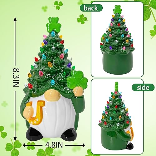 Miniatura 3 de Decoración de árbol de gnomo de cerámica del día de San Patricio, decoración de mesa de árbol de San Patricio para el hogar iluminada, decoración