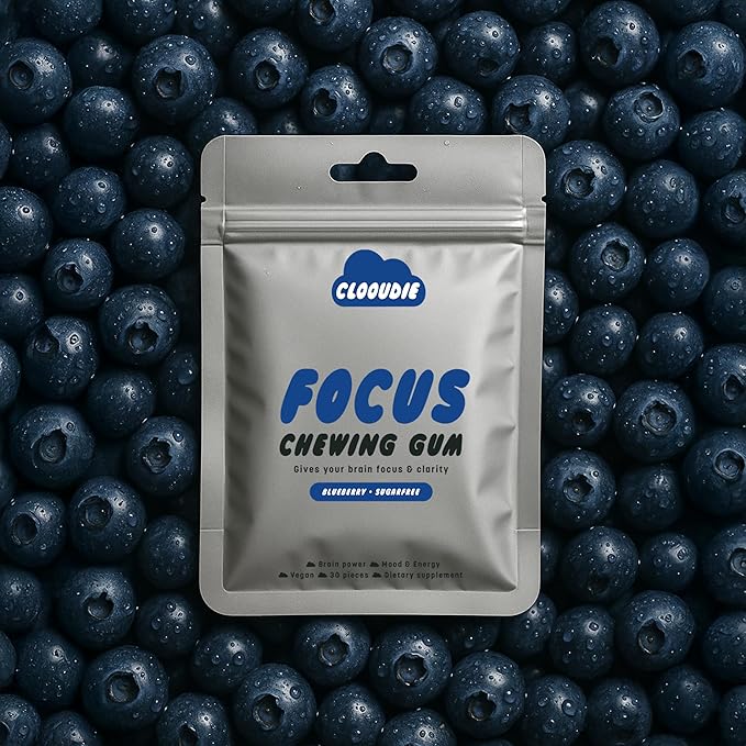 Chicle Clooudie Focus Sabor Arándano Sin Azúcar Sin Gluten 30 unidades miniatura 6