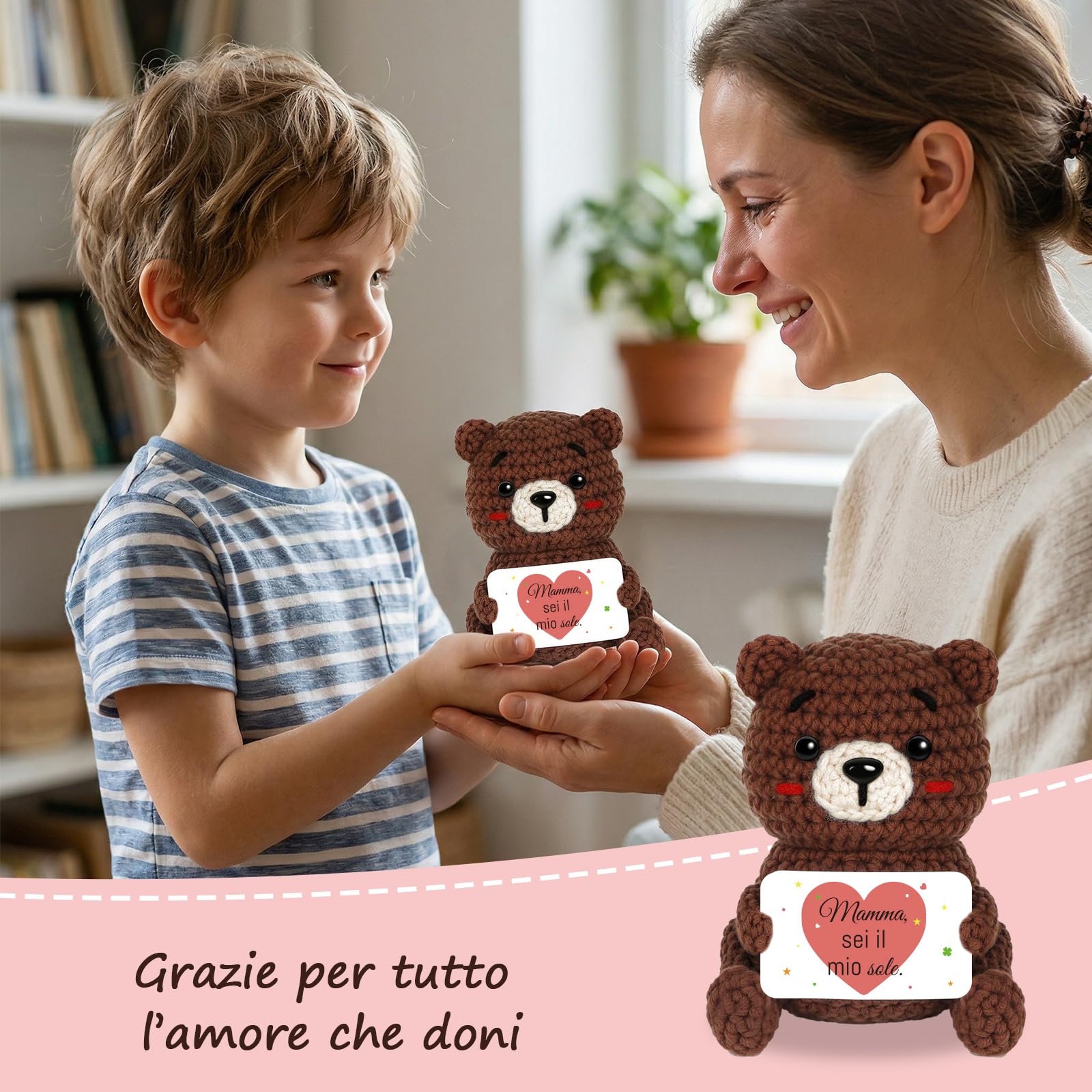 Mum Gifts - Handmade Crochet Bear with Mum Card, You're My Sun, Mum Gift for Birthday Christmas Mother's Day, Plush Bear Gift for Mom, Mom - 3