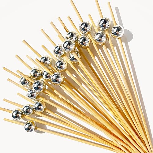 Palillos de cóctel, 200 palillos de dientes para aperitivos, brochetas de cóctel de bambú de 4.7 pulgadas para aperitivos, palillos de dientes de