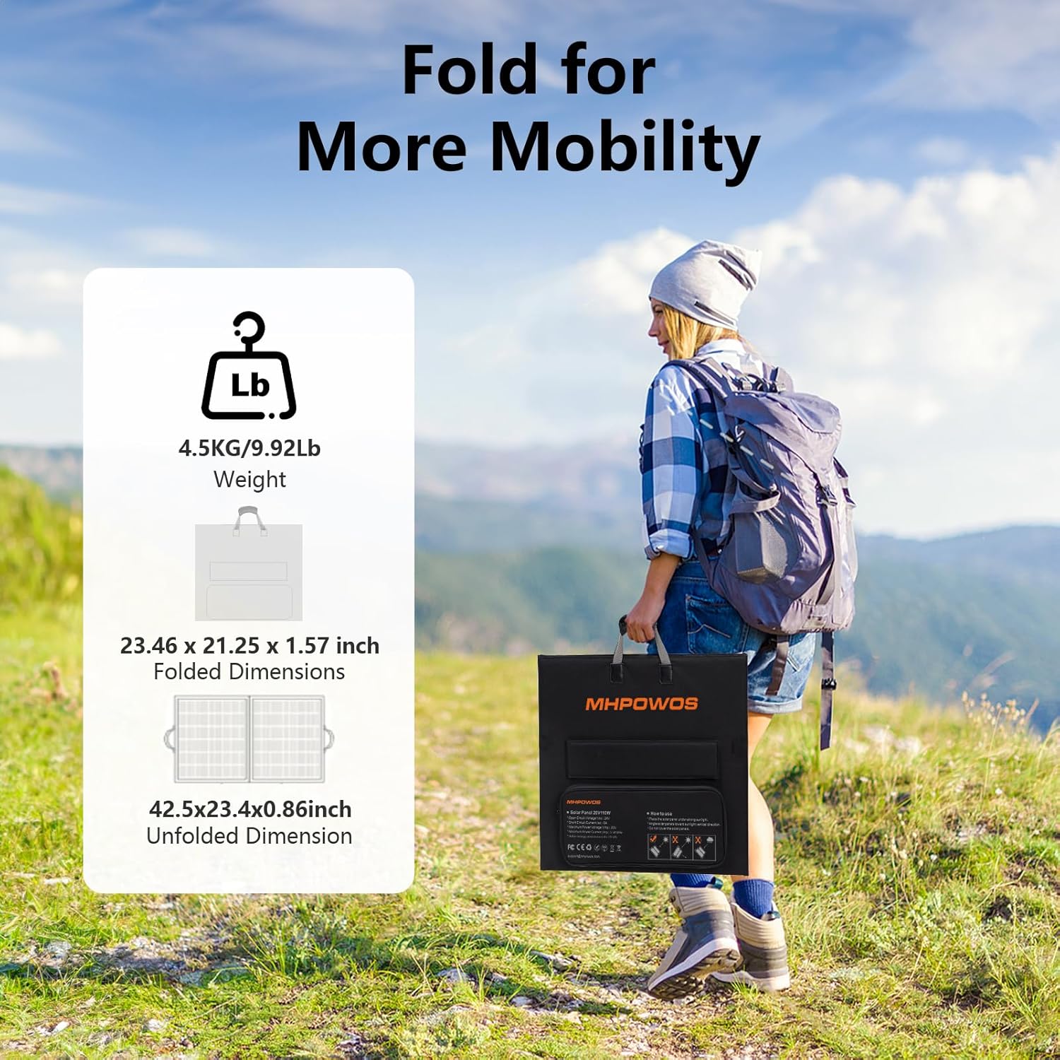 110W Portable Solar Panel, IP67 Waterproof Foldable 20V 110 Watt Solar Charger, High 23.5% Efficiency for Outdoor Camping, Portable Power Station, RV - Image 2