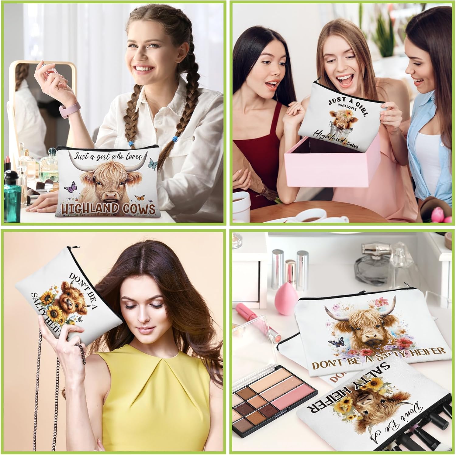 Pinkunn 16 Pcs Valentines Canvas Makeup Bags Bulk Inspirational Christian Women Religious Galentine Gifts Inspirational Bible Verse Pencil Pouch Makeup Bags with Zipper for Travel(Highland Cow) - Image 4