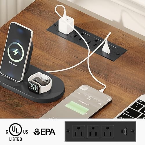 Miniatura 5 de Escritorio ejecutivo Farmhouse de 47 pulgadas, escritorio para computadora con cajón de archivos y estación de carga, estación de trabajo para