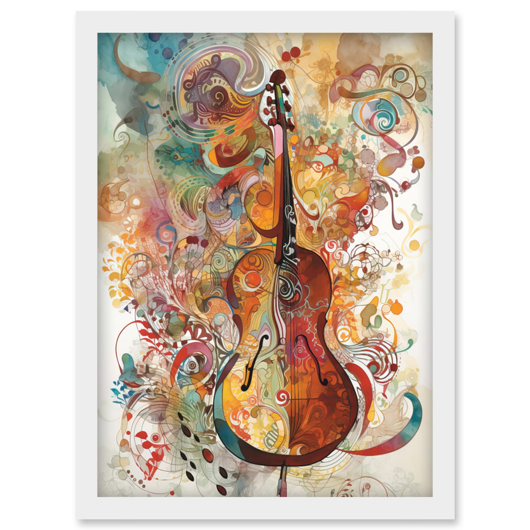 Artery8 Sensory Sonata Violin Music Note Synesthesia Shapes and Colours Modern Watercolour Illustration Artwork Framed Wall Art Print A4