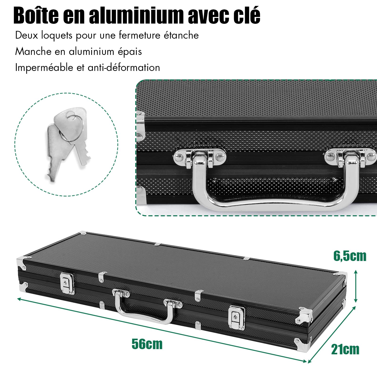 RELAX4LIFE Mallette de Poker avec 500 Jetons, 5 Dés, 3 Boutons, 2 Jeux de Cartes et 1 Tapis, Coffret de Poker en Alu Verrouillable pour Maison et Casino, Noir/Argent (Noir)