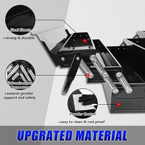 Miniatura 5 de Caja de herramientas voladiza de metal, caja de herramientas de acero plegable de 3 niveles y 5 bandejas con asa, caja de almacenamiento de