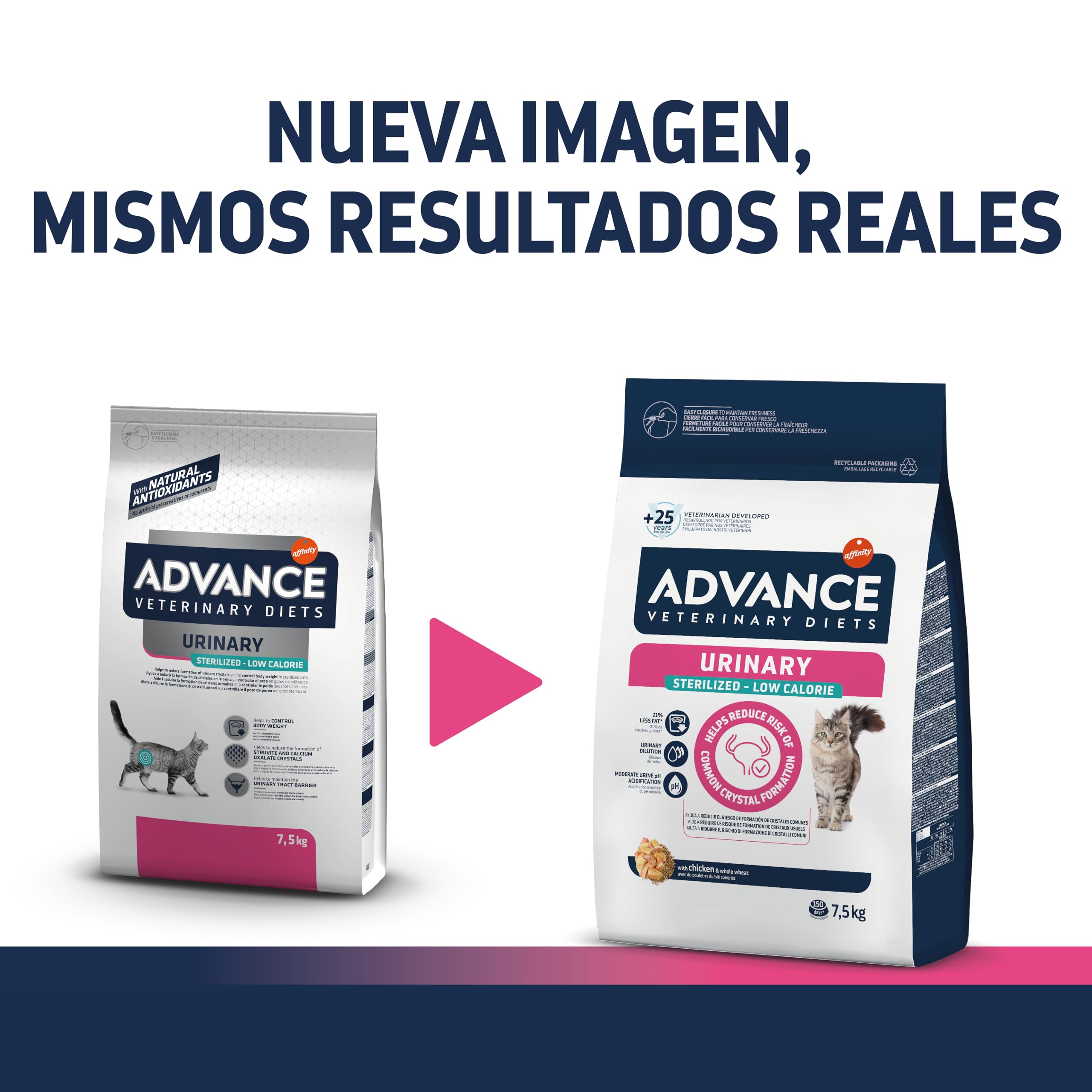 Advance Veterinary Diets Urinary Low Calorie, Pienso para Gatos para el Control del peso y protección de las vías urinarias, 7,5kg