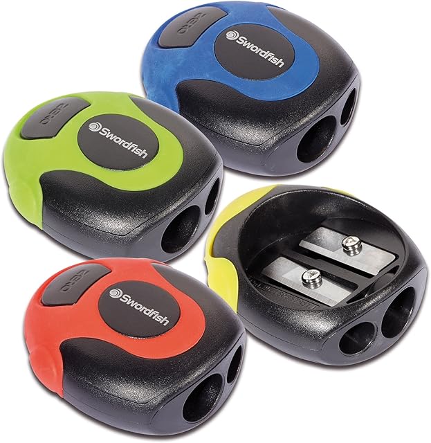 Swordfish Twin Soft Grip Double-Hole Pencil Sharpener [Pack of 1] Assorted Colours [40289]