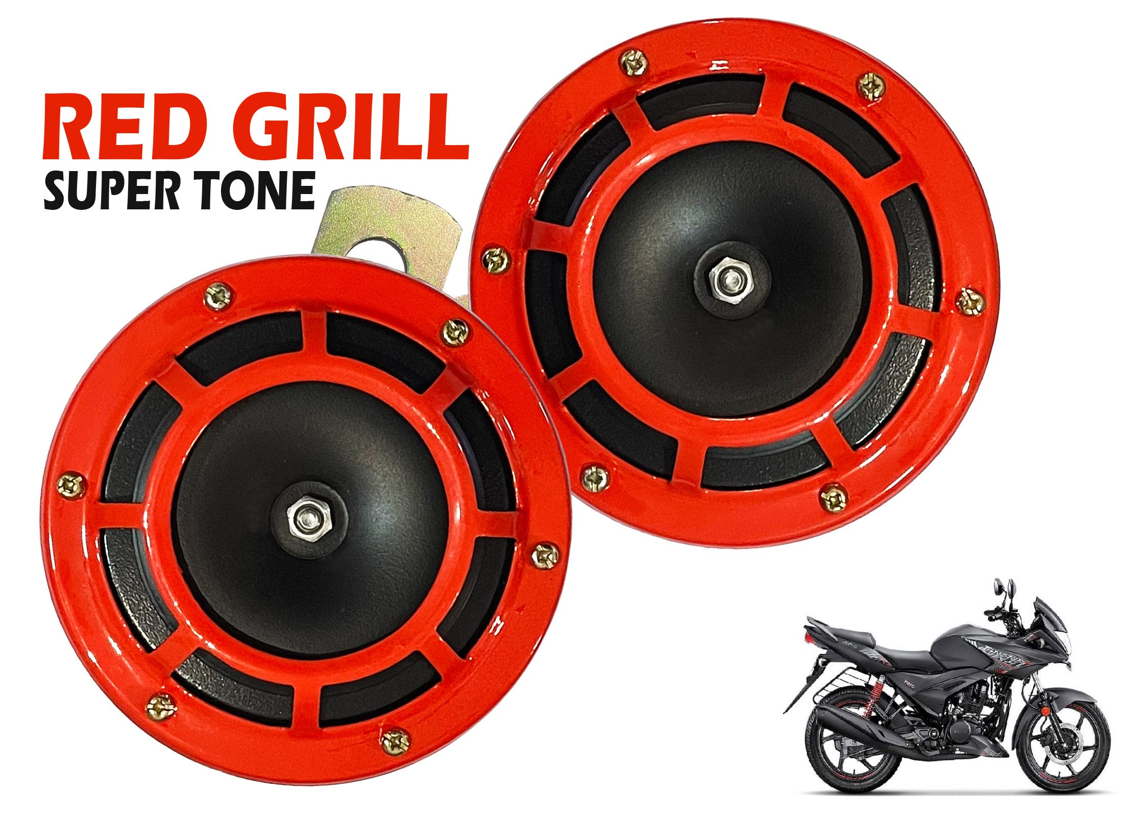 Generox Red Grill 125mm Super Tone Horn Compatible for Hero Ignitor - Set of 2