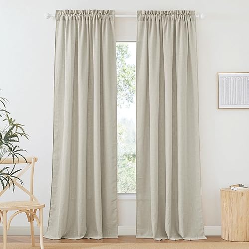 RYB HOME - Cortinas semitraslúcidas de lino, privacidad, para decoración de ventana, dormitorio, sala de estar, cocina, baño, cafetería, color