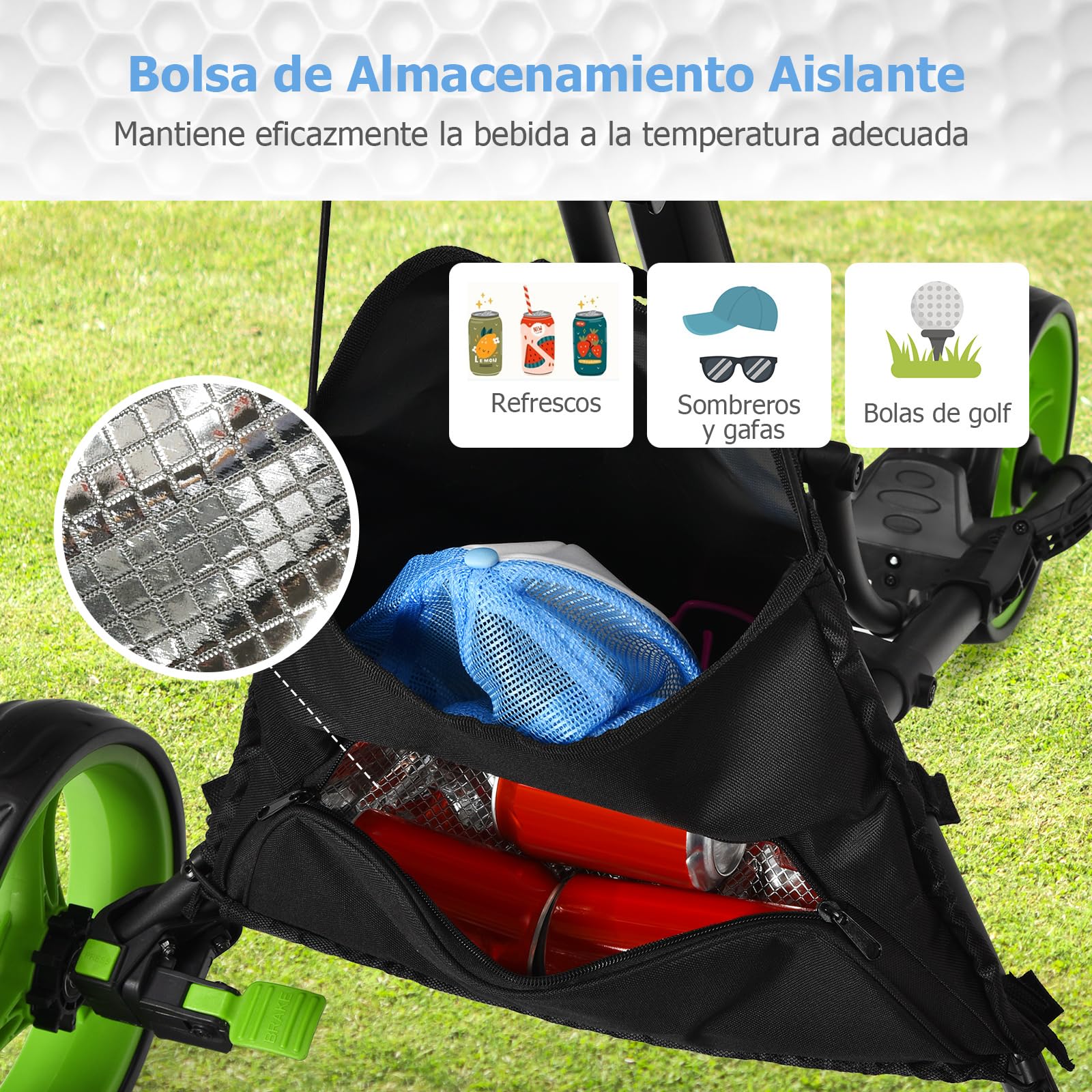 COSTWAY Carro de Golf Plegable 3 Ruedas con Bolsa Aluminio, Paraguas Regulable y Portavaso