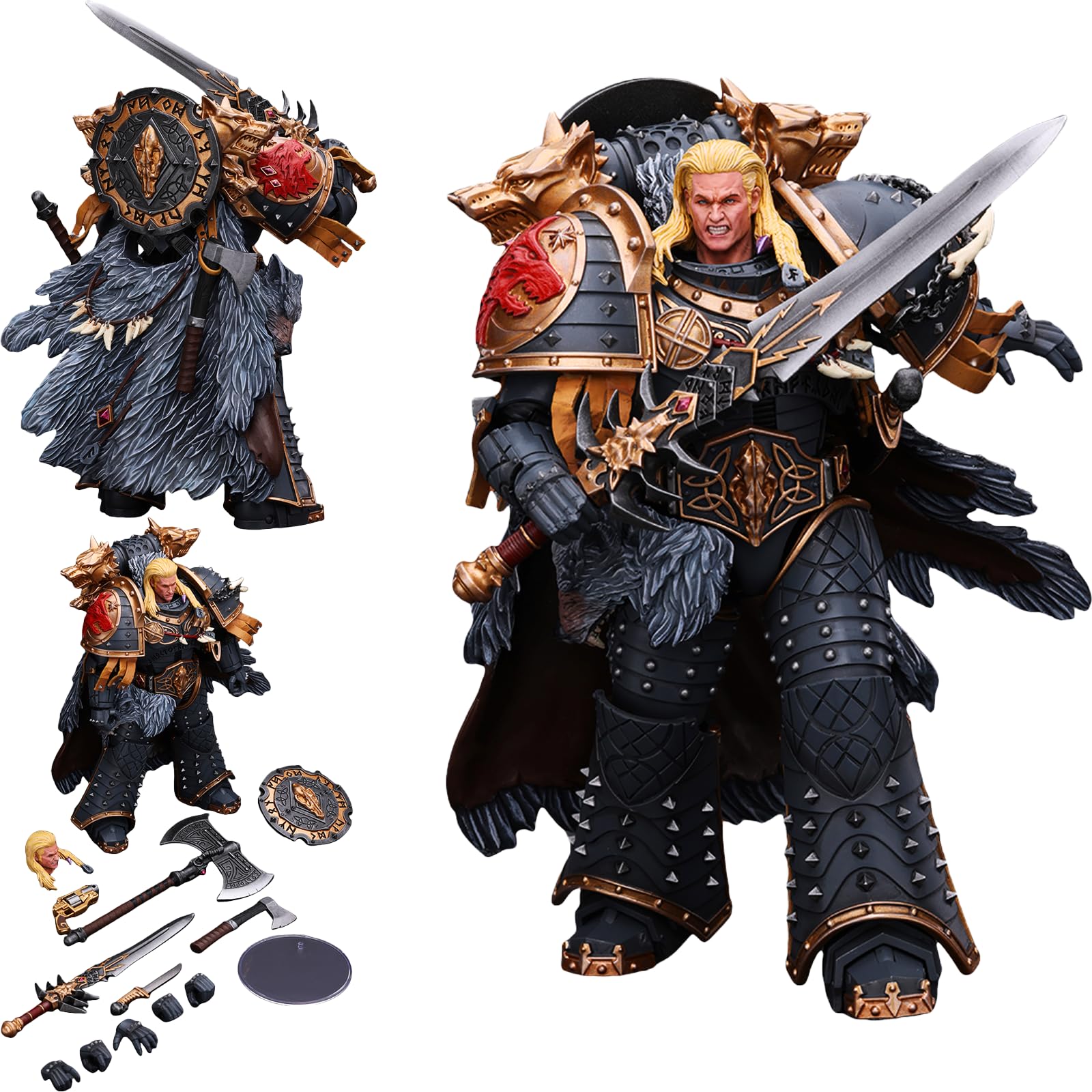JOYTOY Warhammer 40K Space Wolves 1/18 Action Figures Space Wolves Leman Russ Primarch of the VIth Legion Model Wolf King Great Wolf Collection