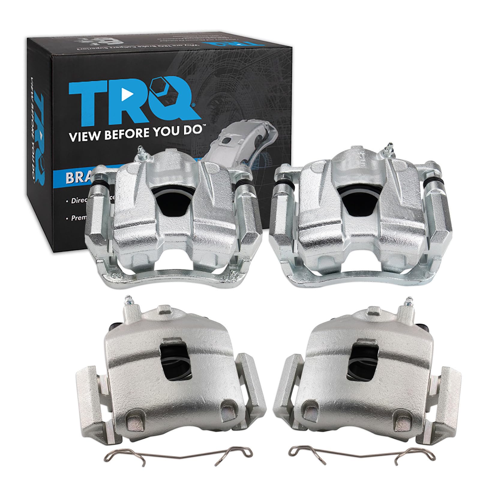 TRQ Front and Rear Brake Caliper Set Zinc Coated Brackets Hardware Compatible with 2018 Fiat 500X 2018 Jeep Renegade
