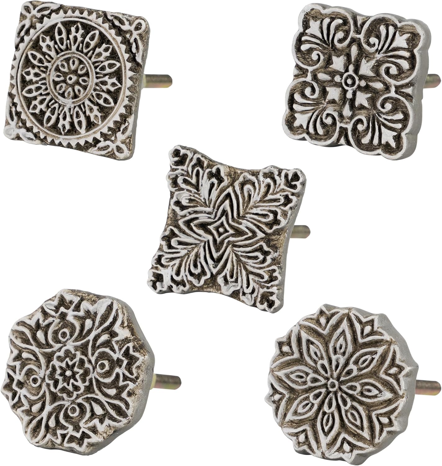 SOFFEE DESIGN Set of 5 Boho Resin Cabinet Knobs, Vintage Drawer Pulls for Dresser Vanity, Bohemian Kitchen Hardware