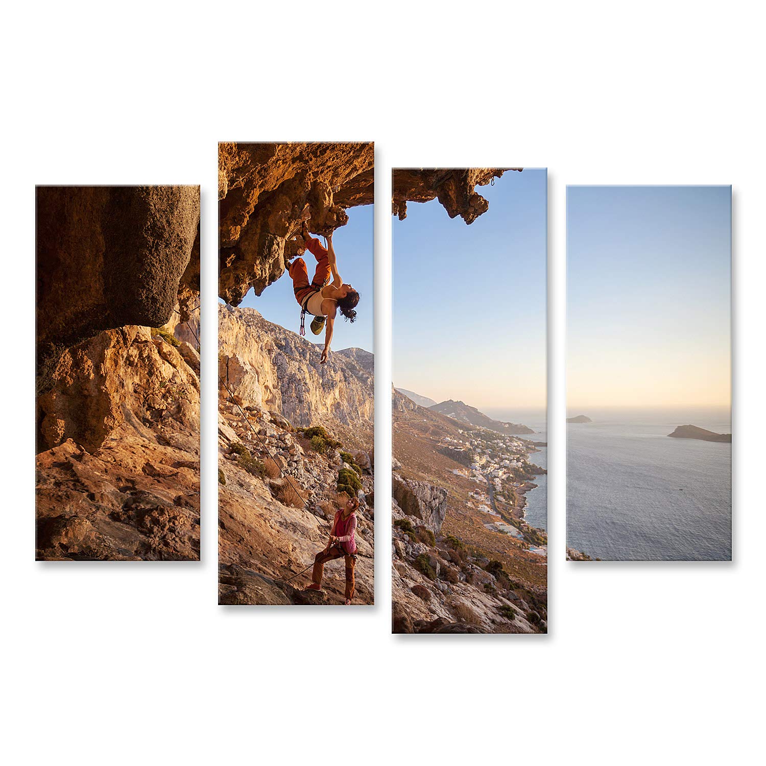 islandburner Cuadro sobre lienzo Mujeres jóvenes realizan escalada a lo largo de un techo en cueva con hermosas vistas cuadros murales Póster GBVW-4erP