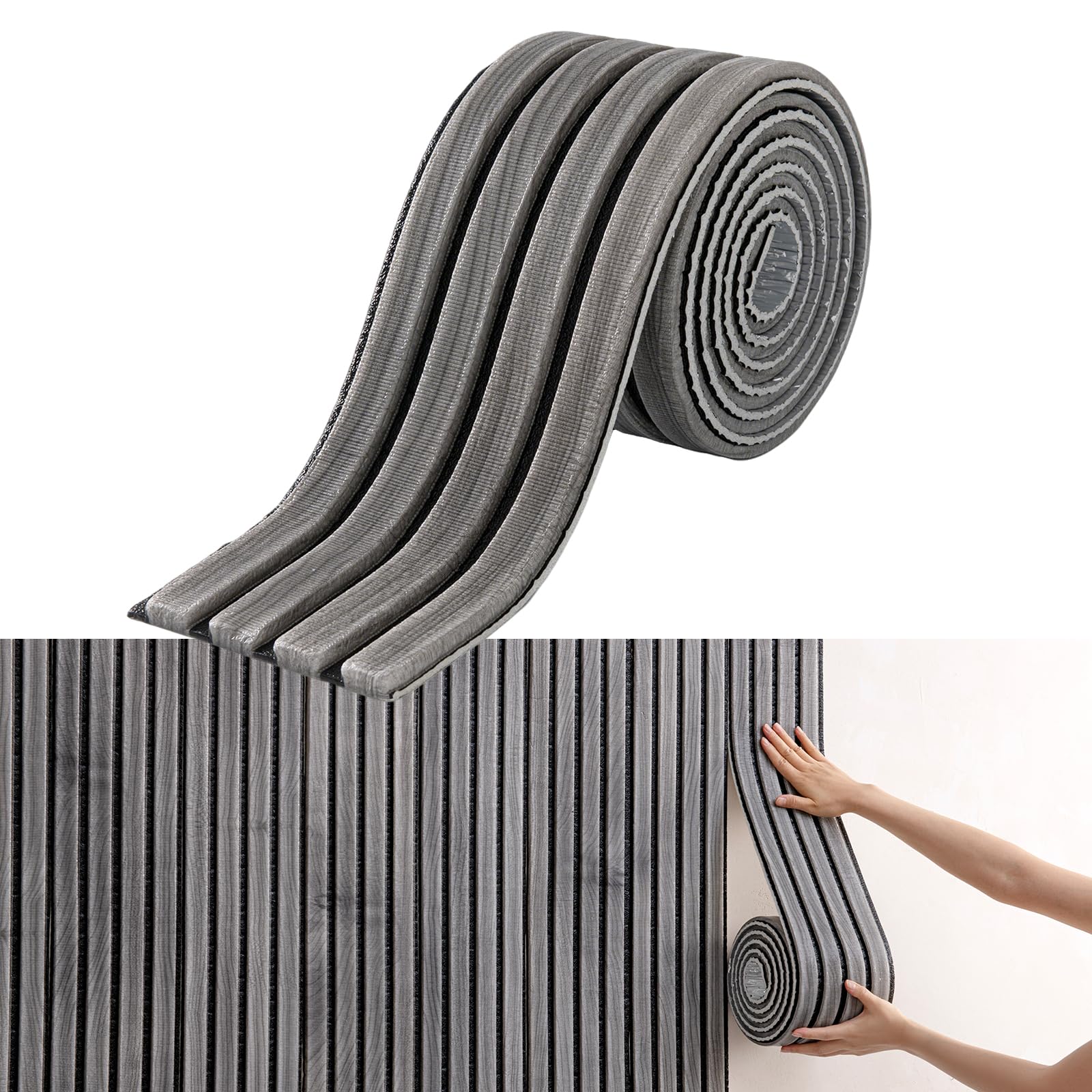 Inscrip Upholstered Wall Panels, 16cmx2.8m Anti-Collision Self-Adhesive Wall Cushion, dge Bumper Protector for Furniture, 11mm Thick 3D Soft Foam Wall Padding For Bedroom,Living Room (Dark Gray)