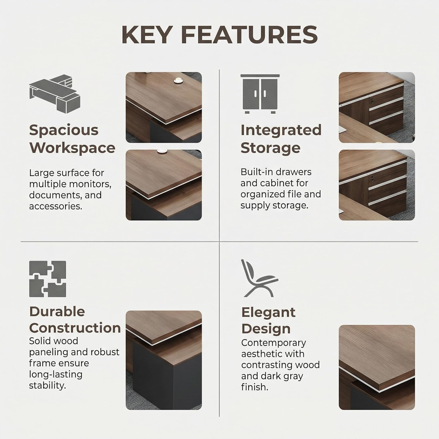 Wood L-Shape Executive Office Desks with Cable Management, L Shaped Standing Desk with Storage, CEO Large Desk, Modern Computer Desks Set for Home Office (Left, 71" L x 63" W x 30" H)