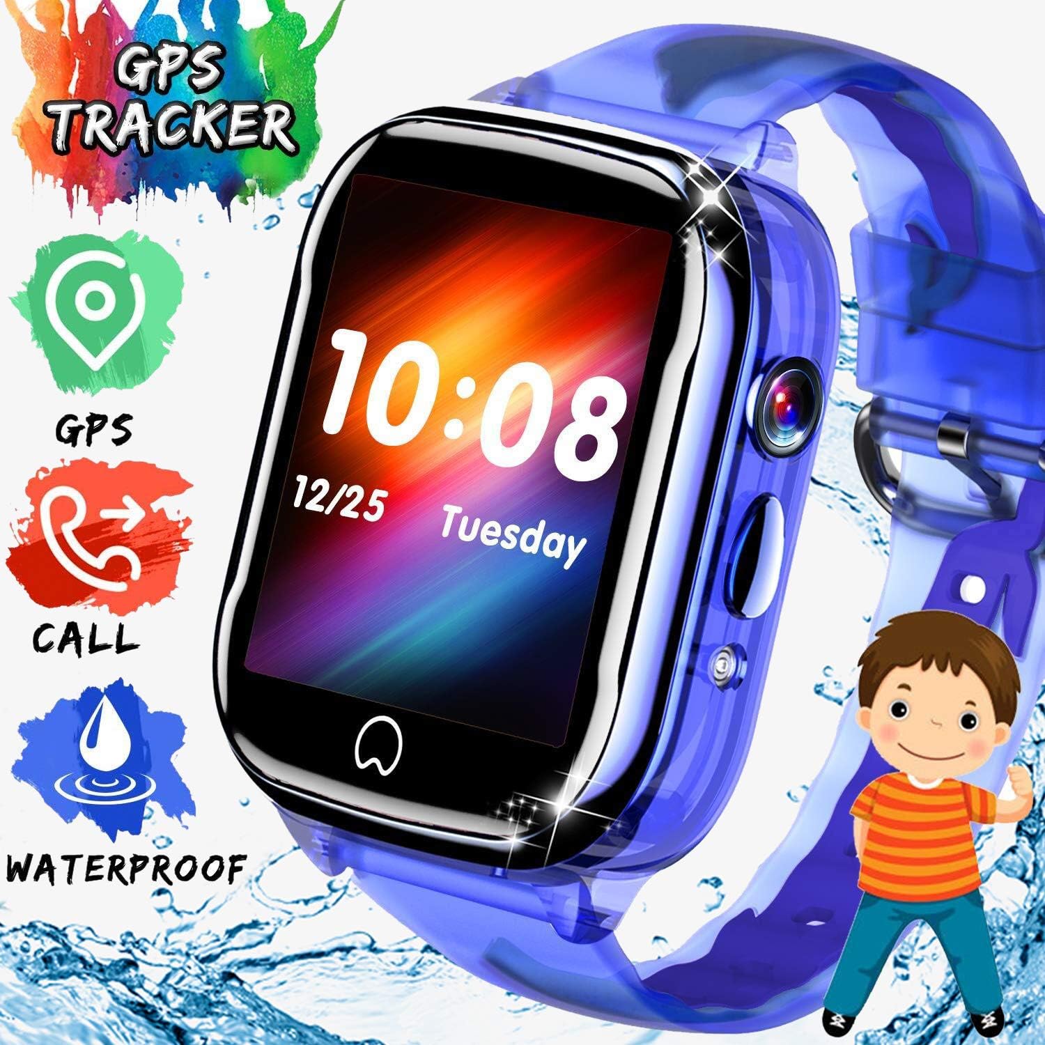 Waterproof Smart Watch Phone for Boy Kid, Child Watch GPS Tracker, Kid Smart Phone Watch Calling Watch for Kids with Camera Flashlight Back to School Supply
