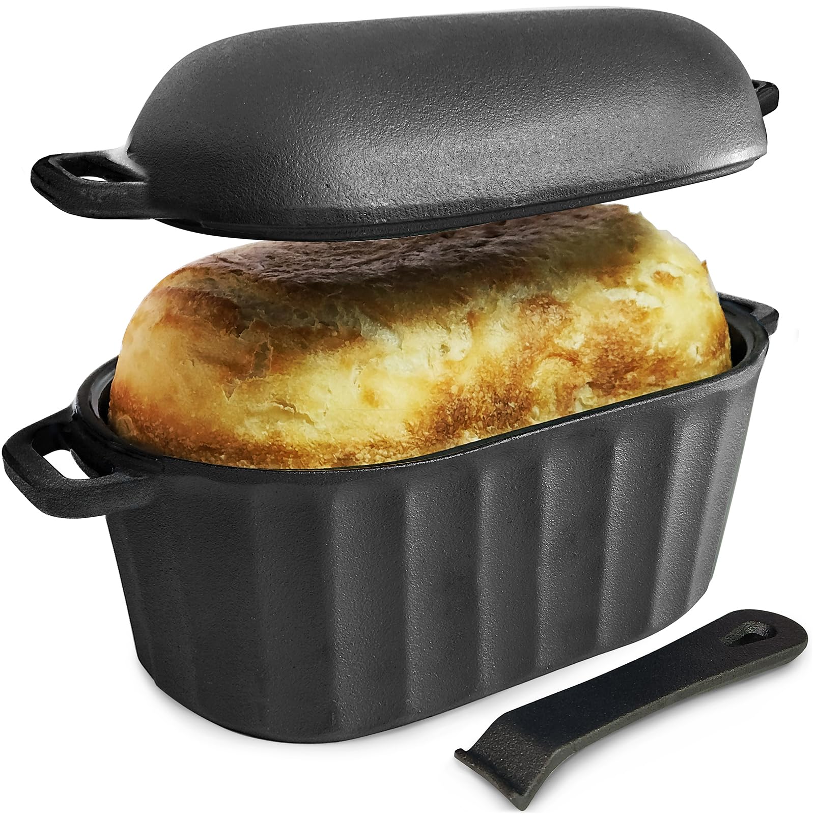 Holenderski piekarnik żeliwny patelnia do chleba z pokrywką na zakwas bochenek do pieczenia chleba duży ciężki olej roślinny owalny chleb holenderski piekarnik z ruchomym uchwytem 4 l czarny