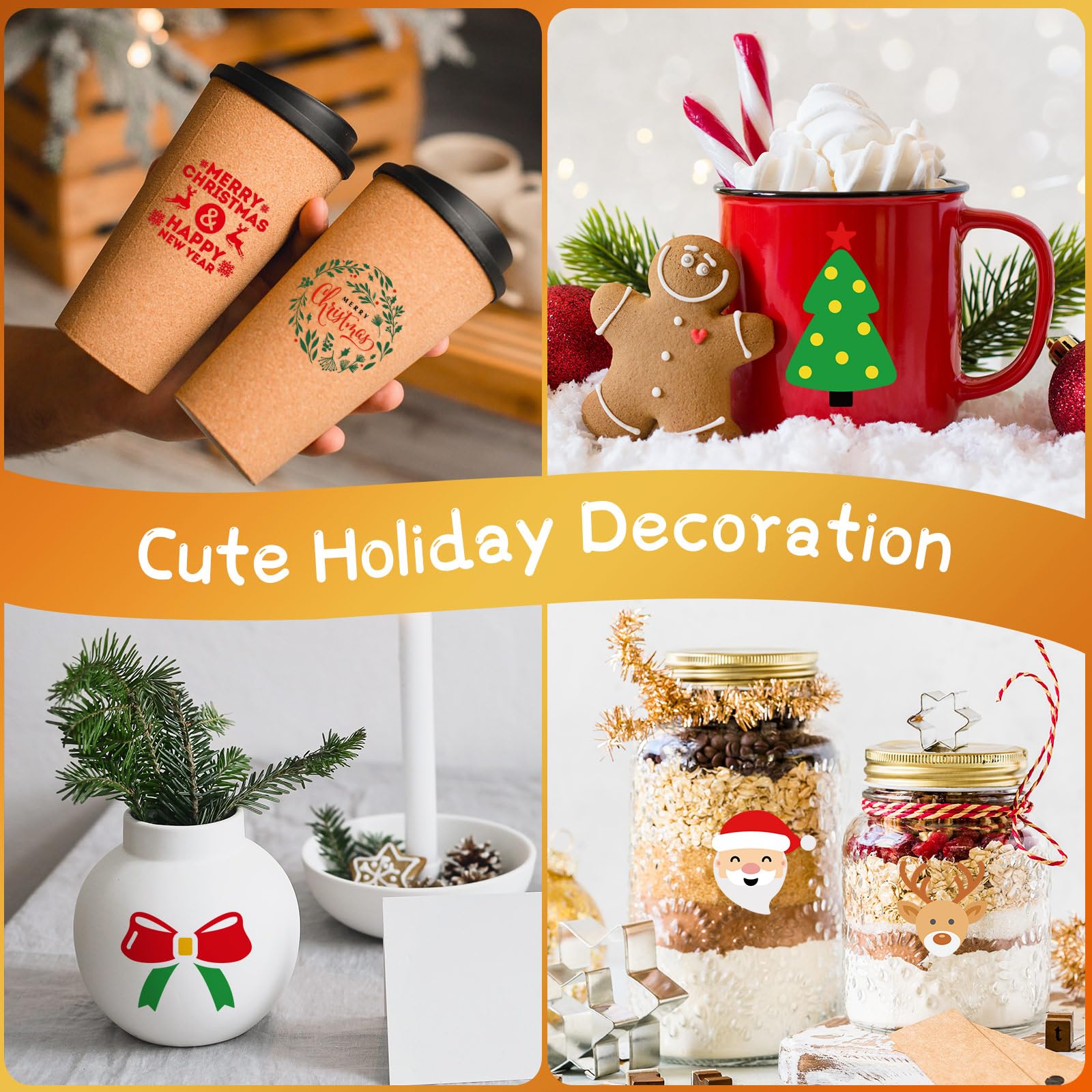 45 Pcs Christmas Words UV Decals for Christmas Ball Decor Inspired Holiday Letter Greeting Sticker Waterproof Ornament Sticker for Crafts Xmas Ball Bottle Decal Xmas Decoration(Cute)