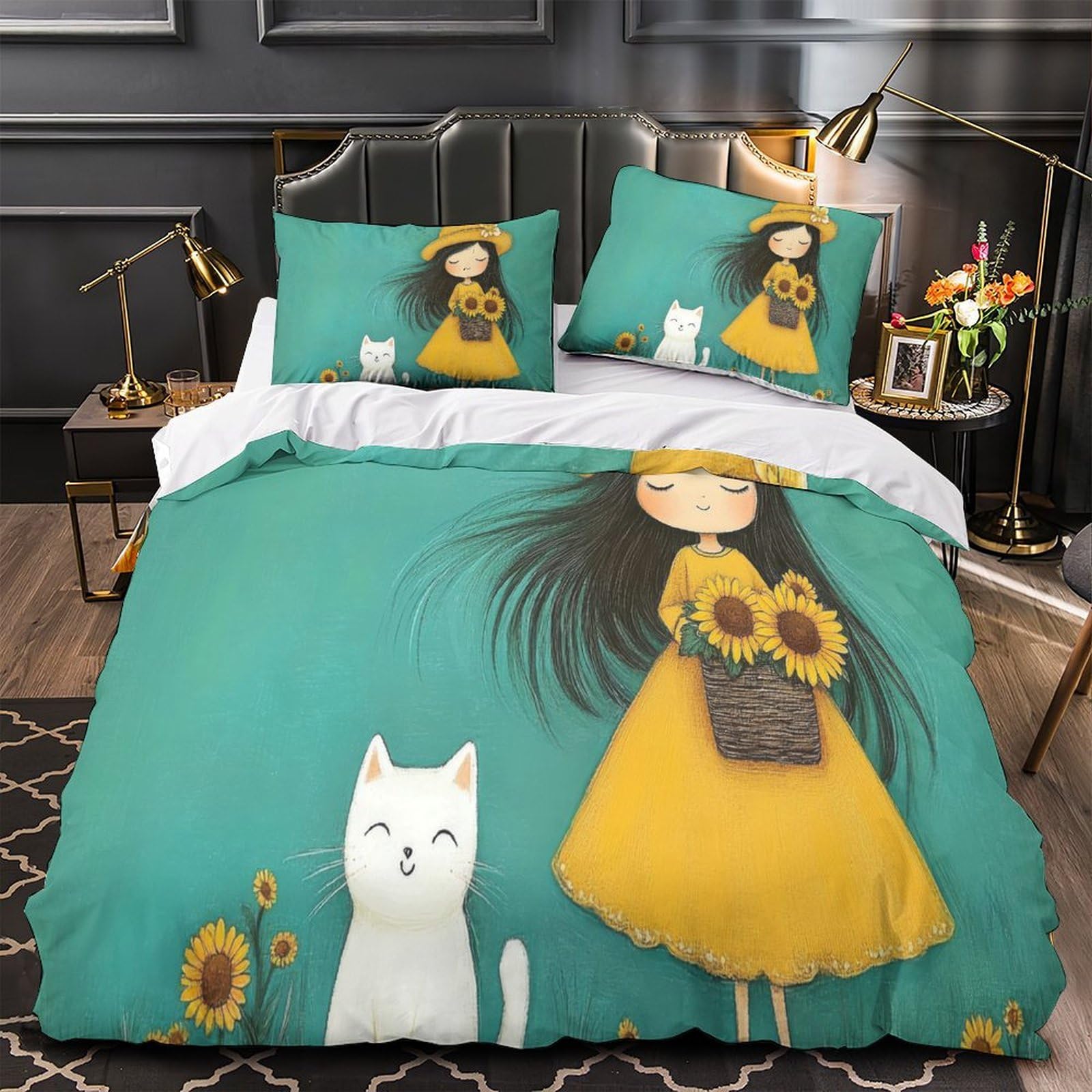 Housse de couette hypoallergénique SunMoonArt parure microfibre douce pour lit king
