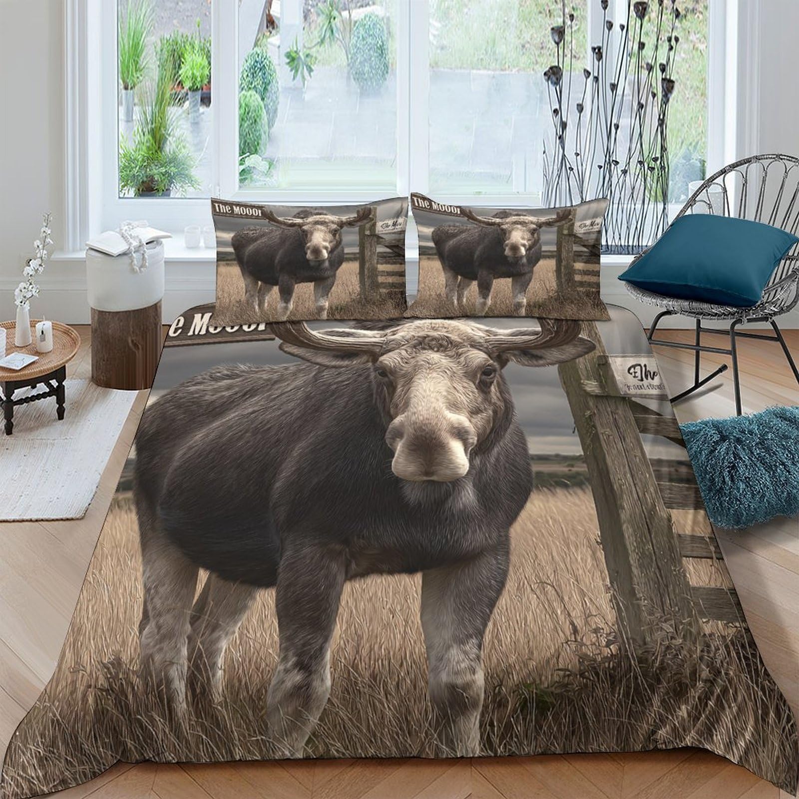 Ctjqhvkz Style-5 3D Printed Moose Forest Fitted Sheet Microfiber Soft Brown Animal Bed Cover For Bedroom Guest Room Decor Single（135X200cm）