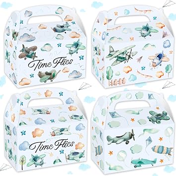 BACH AND BOUJEE 12Pcs Airplane Goodie Boxes Airplane Party Favors Gift Bags Plane Candy Treat Boxes Time Flies 1st Birthday Party Supplies Plane Time Flies Birthday Table Decorations