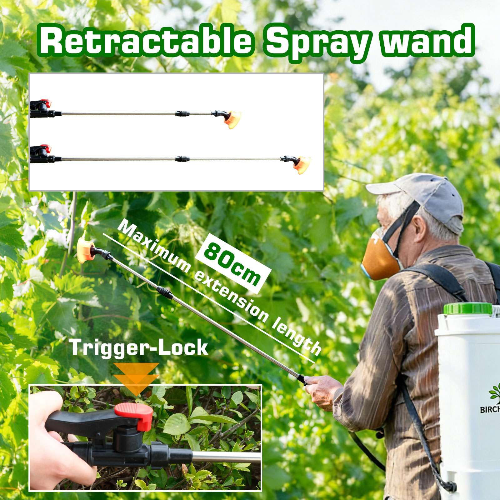 BIRCHTREE Pulverizador eléctrico de mochila de 16 litros, pulverizador de mochila recargable de 12 V con 4 boquillas, pulverizador de jardín inalámbrico para herbicidas y agricultura