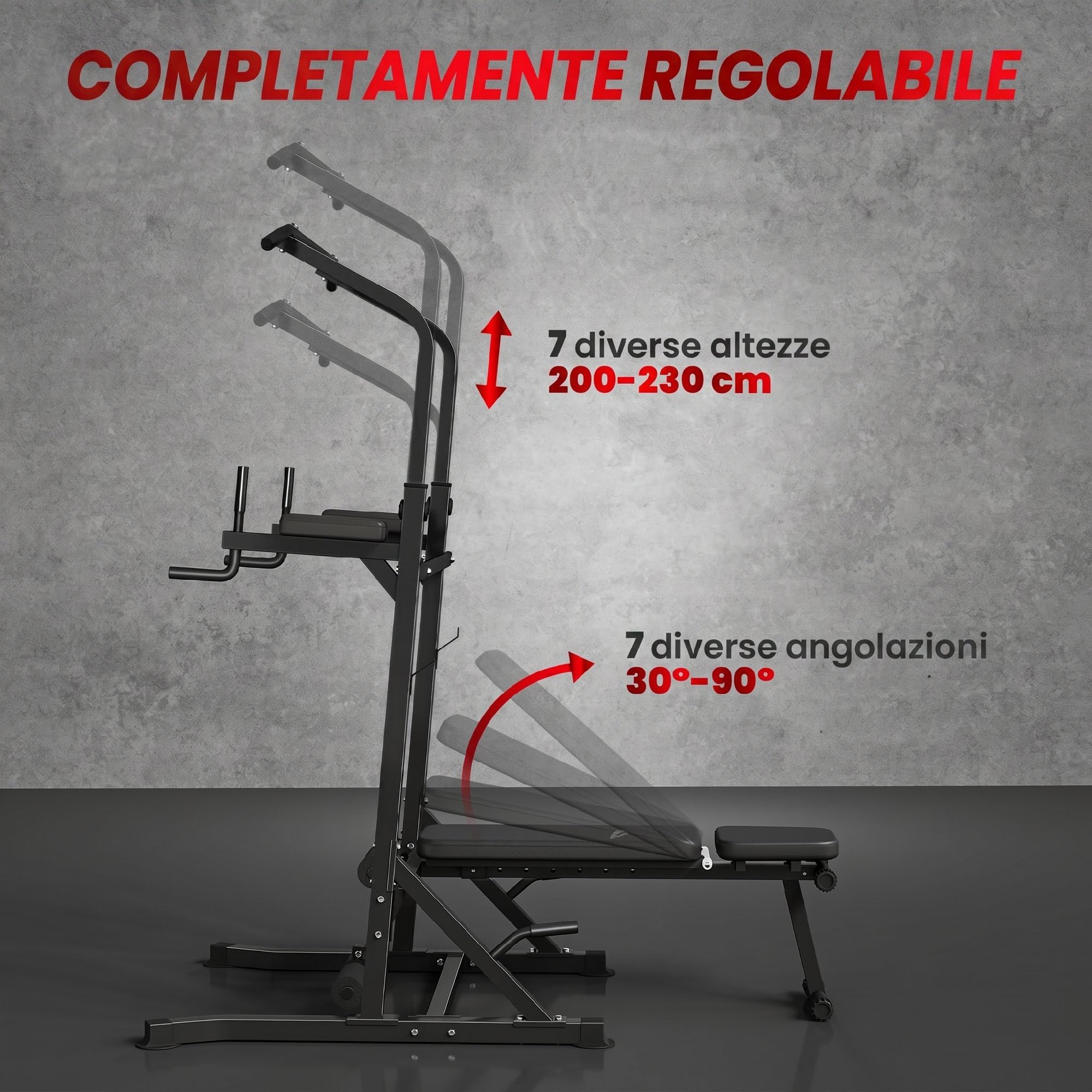 HOMCOM Power Tower Pieghevole, Panca Piana Regolabile, Rack Palestra