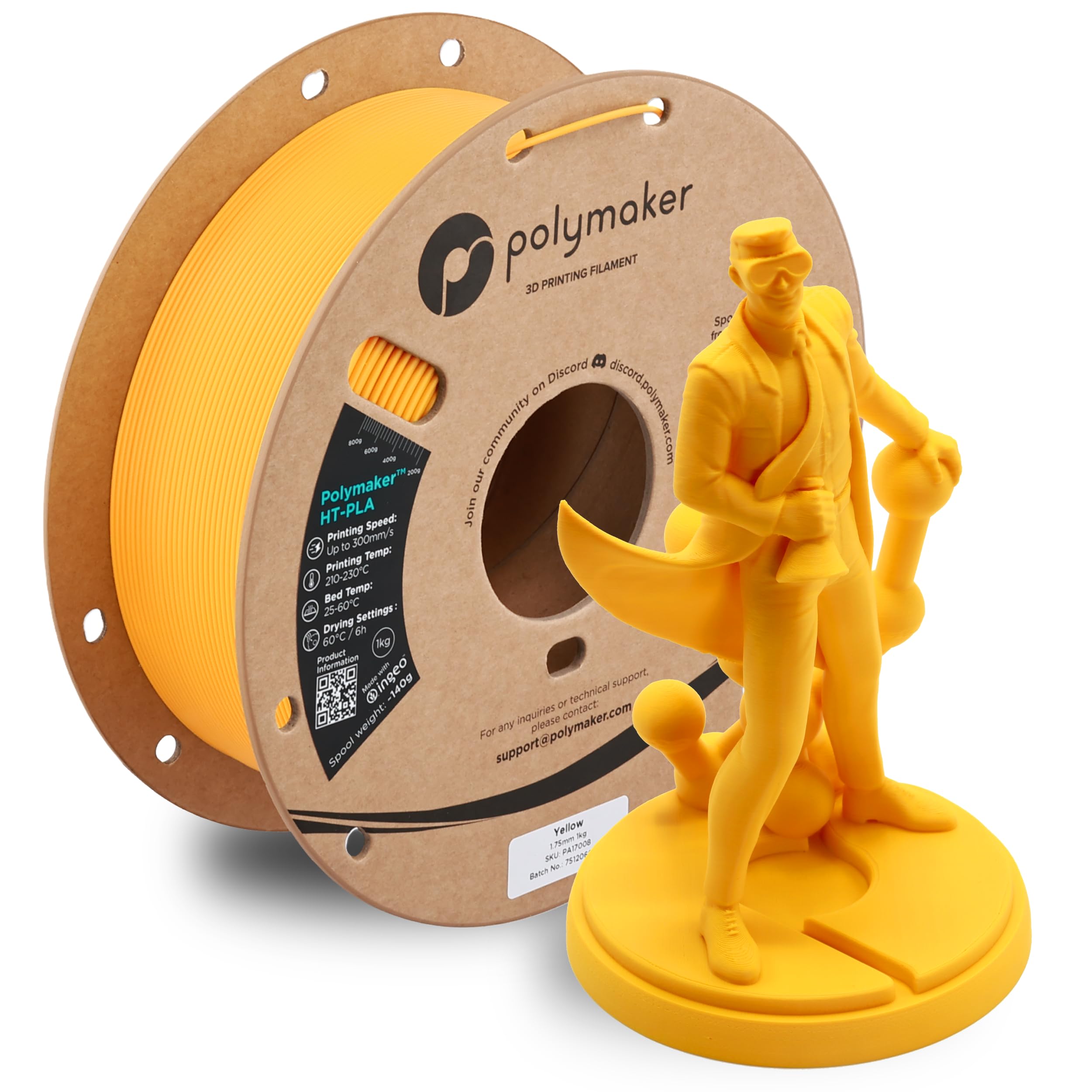Polymaker HT-PLA Filament 1.75mm Yellow, High Temp PLA for 3D Printing, Heat Stable Up to 130°C, Easy to Print, Works with Most FDM Printers, 1kg Spool