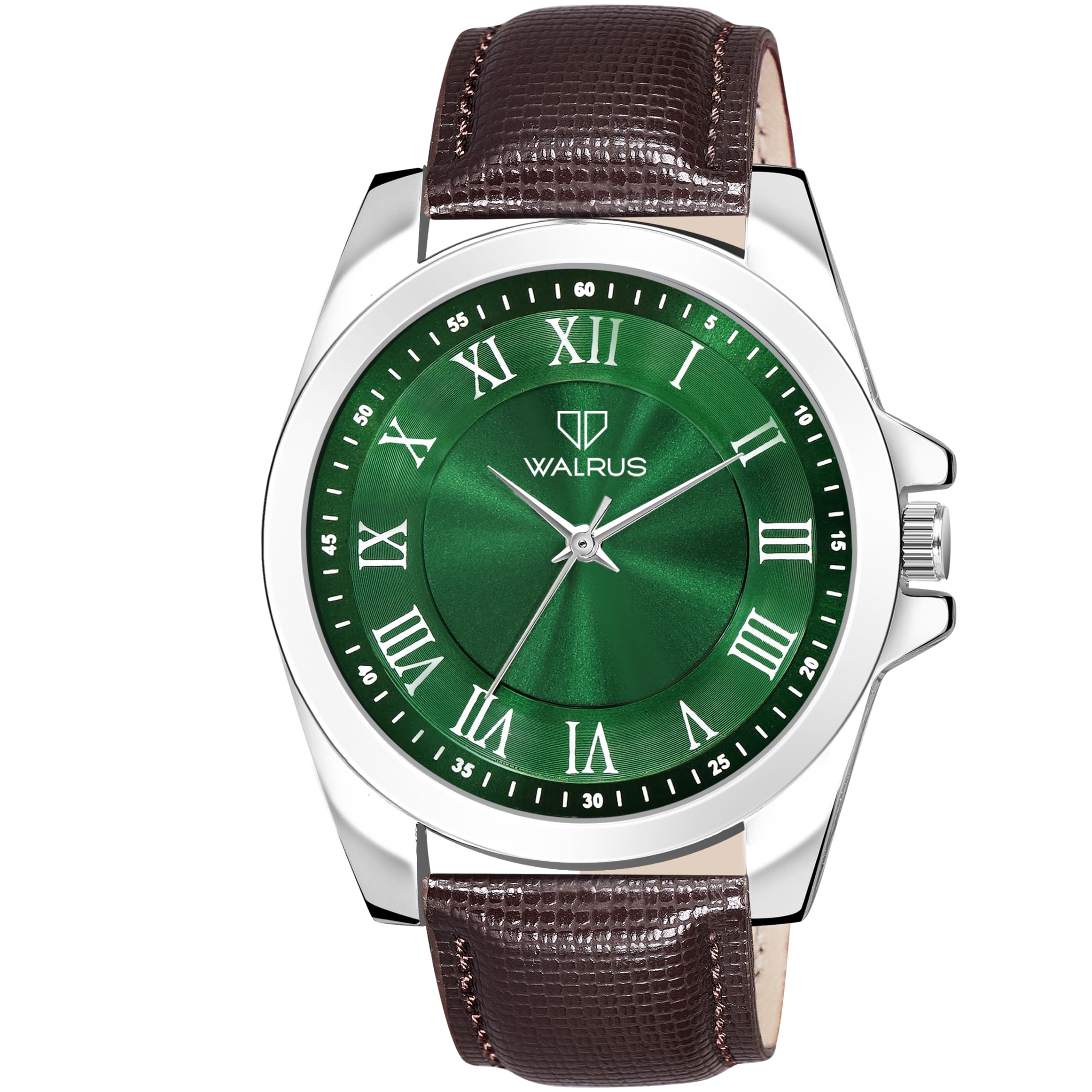 Walrus Green Dial Analog Wrist Watch for Men, Silver Case, Brown Vegan Leather Strap, Stylish & Durable, 50mm Case Size, 20mm Strap Width (B0DGT9ZNNY) Amazon Price History, Amazon Price Tracker