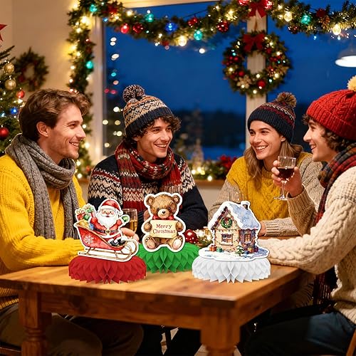 Miniatura 6 de 9 piezas de decoraciones navideñas, decoración de fiesta temática de Navidad 3D de KSKSPE para la mesa, muñeco de nieve, elementos de regalo de Papá