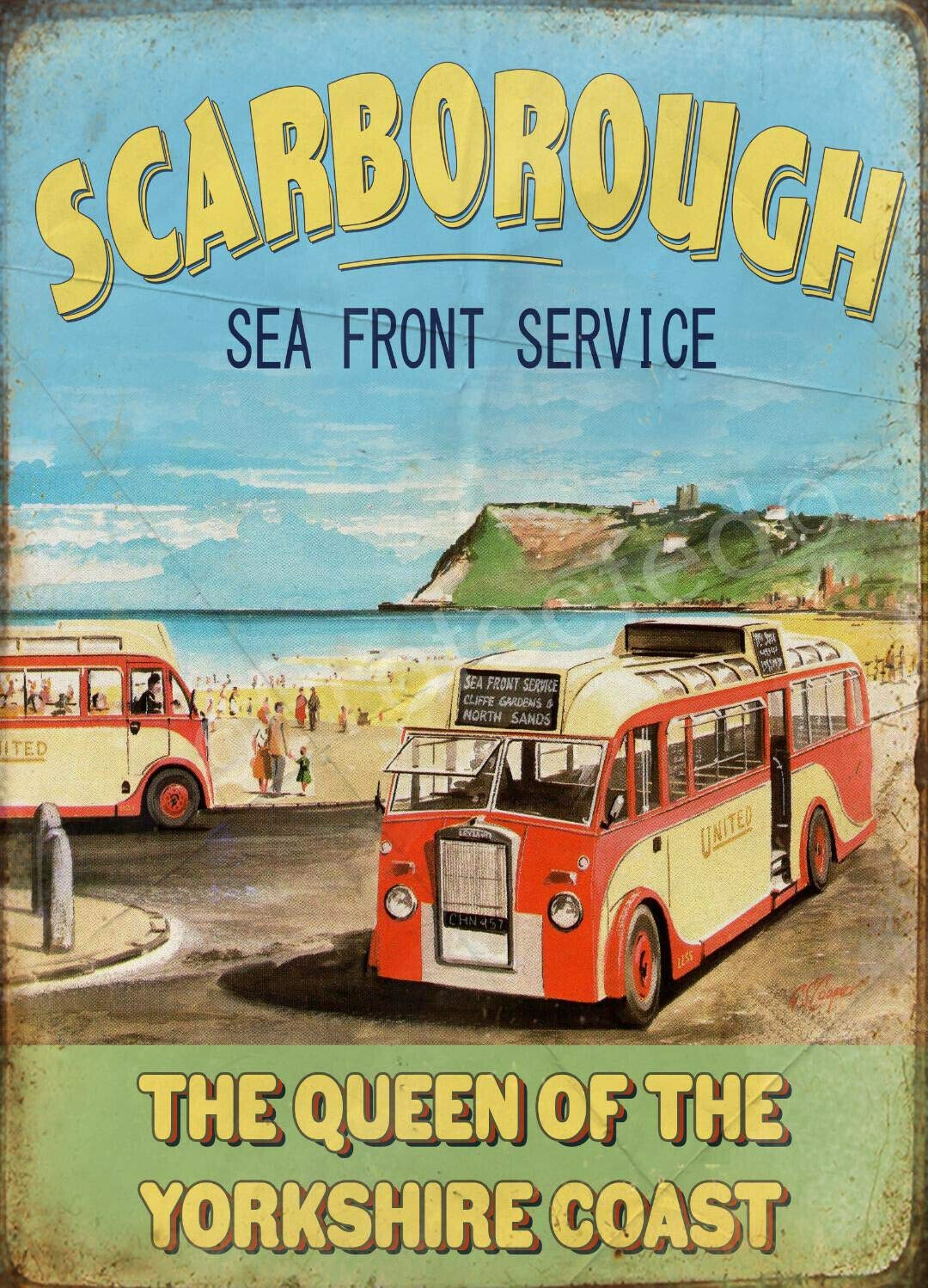 The Rusty Apples Metal Sign Co Earth Tones Scarborough The Queen Of The Yorkshire Coast 1950'S Nostalgic Metal Sign