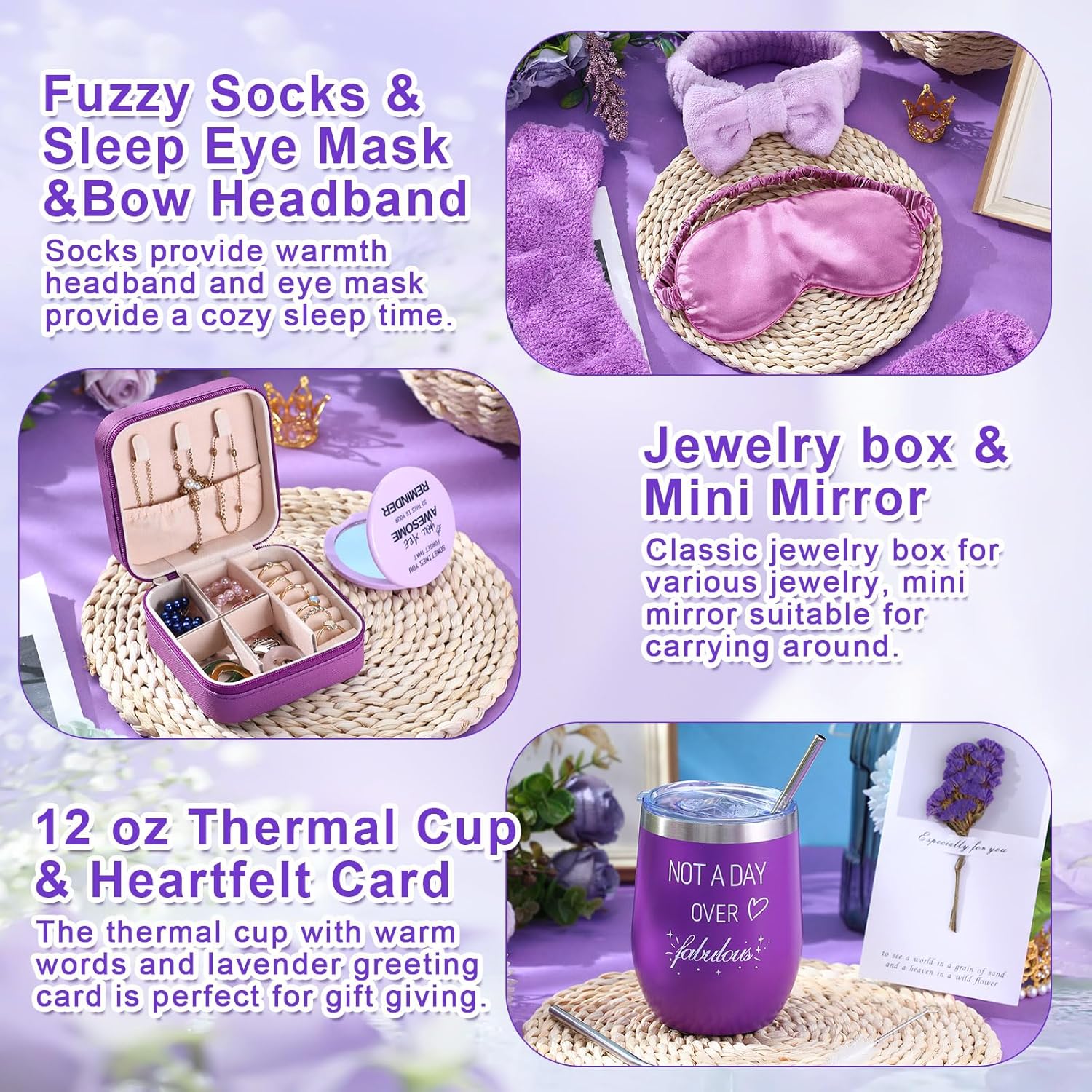 Nuogo 13 Pcs Birthday Gifts for Women Spa Basket Set for Women Mother's Day Gifts Mirrors Socks Steamers Jewelry Case Bath Robe Mom Nurse Girlfriend Wife