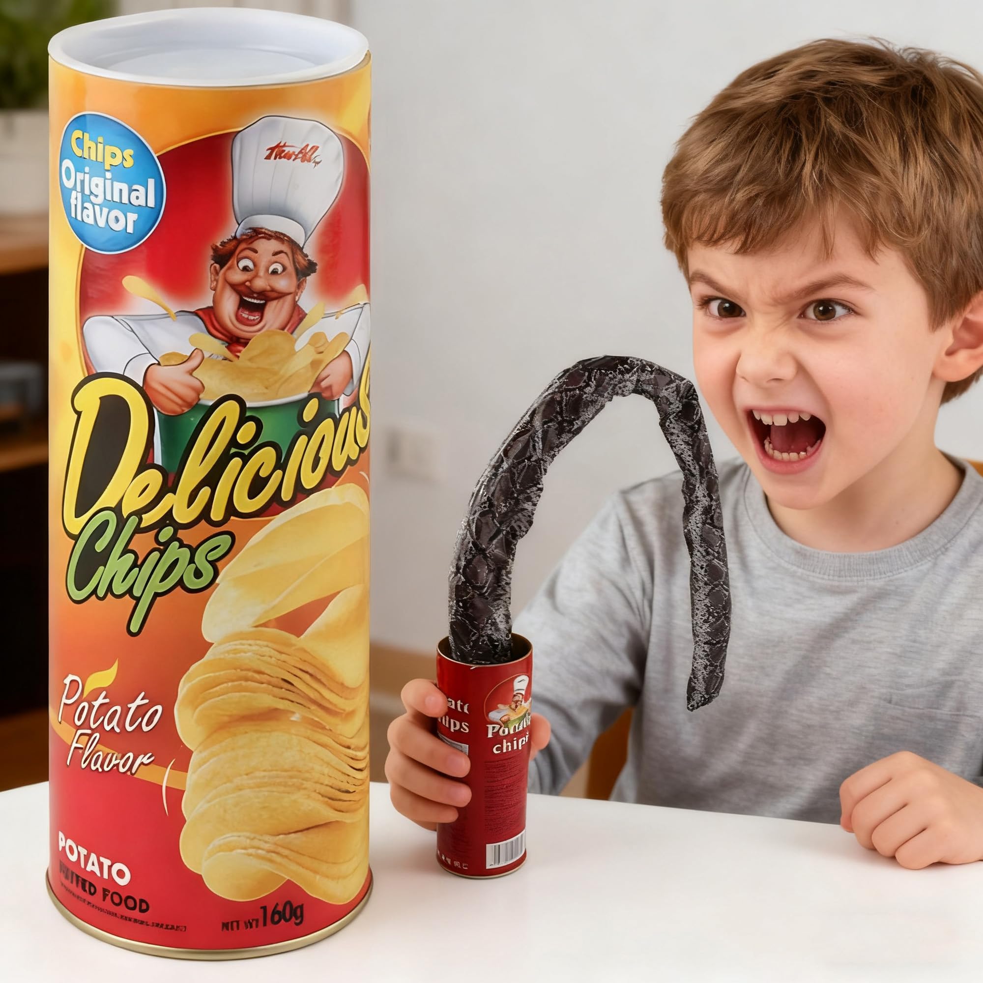 Magiczne puszki na chipsy ziemniaczane, Magiczne puszki z chipsami ziemniaczanymi, Straszne frytki zabawki na prima aprilis dekoracja na imprezę halloweenową