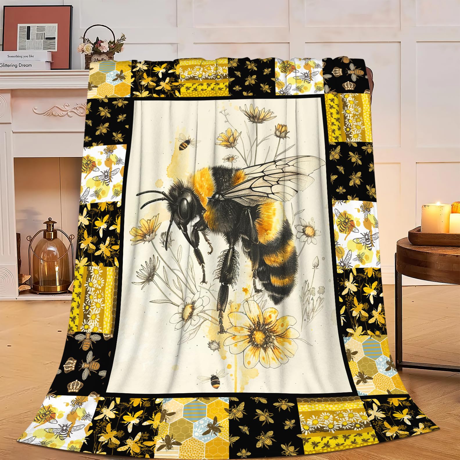 Bee Blanket Super Soft Warm Bee Flower Fleece Throw Blanket Gift for Women Girls Cozy Fluffy Bee Stuff Lightweight Flannel Gifts Blankets for Kids Adults 50"X40" — image 1