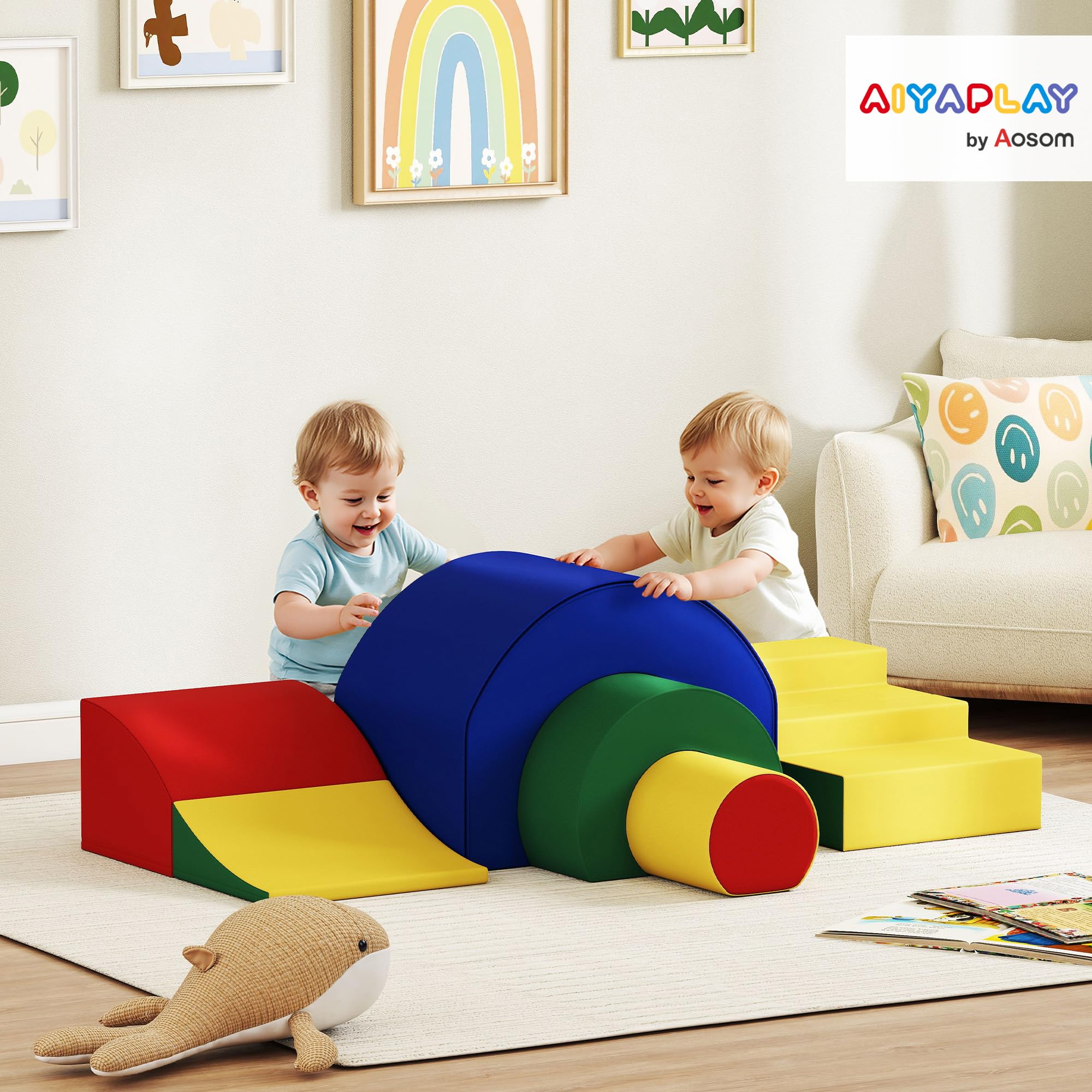 AIYAPLAY Parcours Motricité Bébé Modulable Jouets d'escalade Multicolore | Mousse Blocs de Construction Jouets Éducatifs, 5 Briques Géantes en Mousse, Coins Arrondis, pour Enfants 6 Mois à 6 Ans