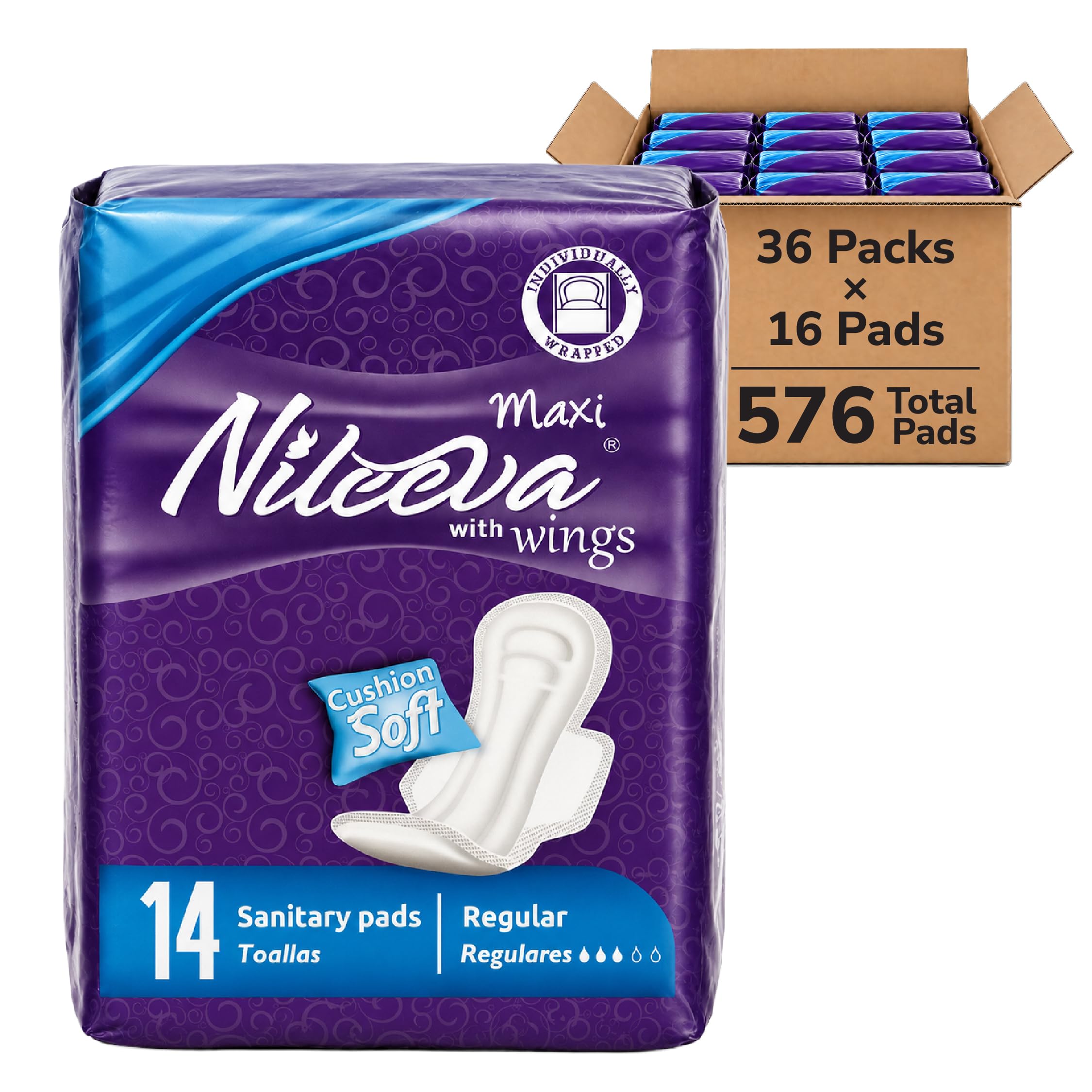 Care Maxi Sanitary Napkins with Wings – Ultra Soft, Super Absorbency &amp; Individually Wrapped Super Value Bulk Pack (14 Pads/Pack X 36 Packs = 504 Pads)