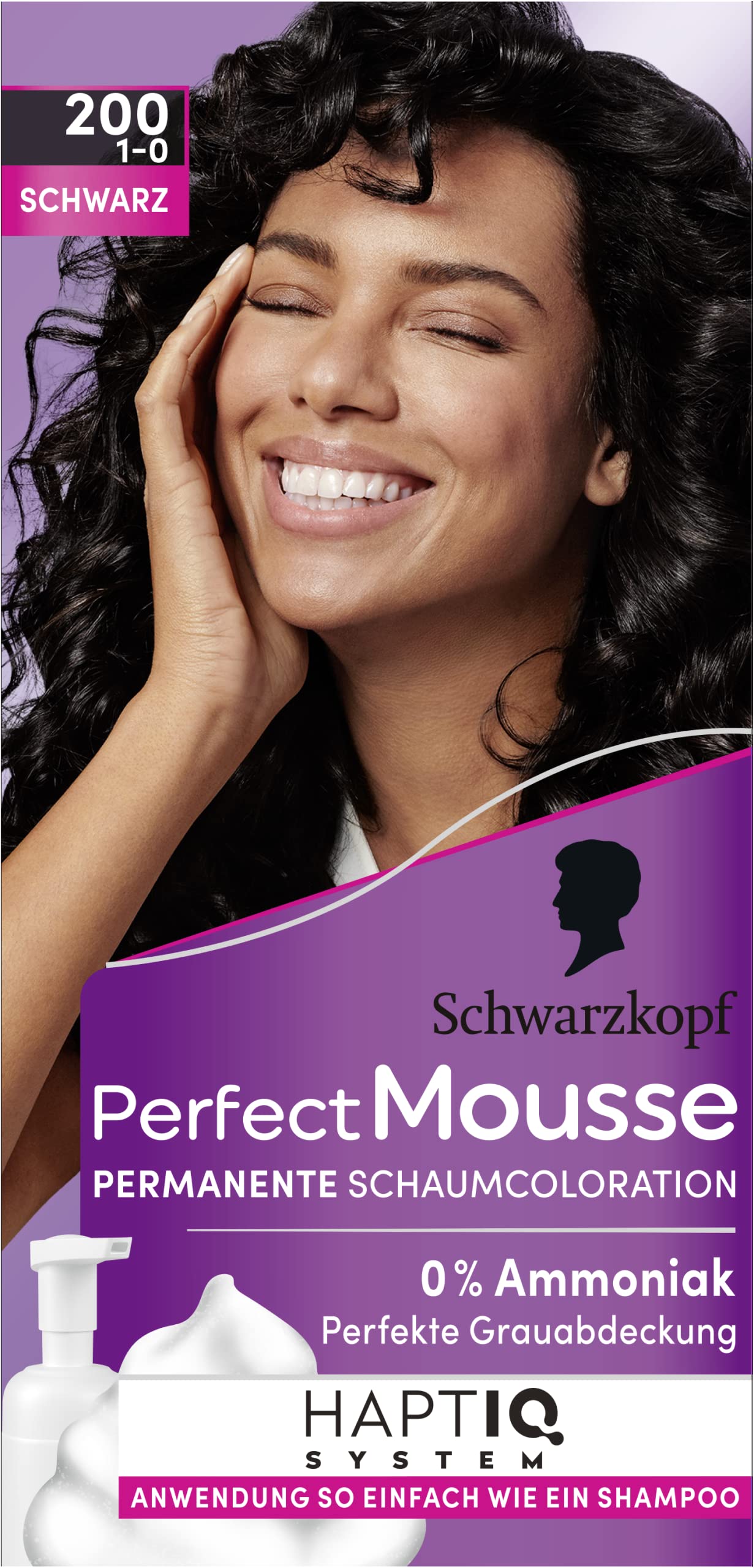 Schwarzkopf Perfect Mousse permanentna farba piankowa 200/1-0 czarna (3 x 92,5 ml), farba do włosów z perfekcyjnym pokryciem szarości, koloryzacja dla intensywnej pielęgnacji i promiennego połysku