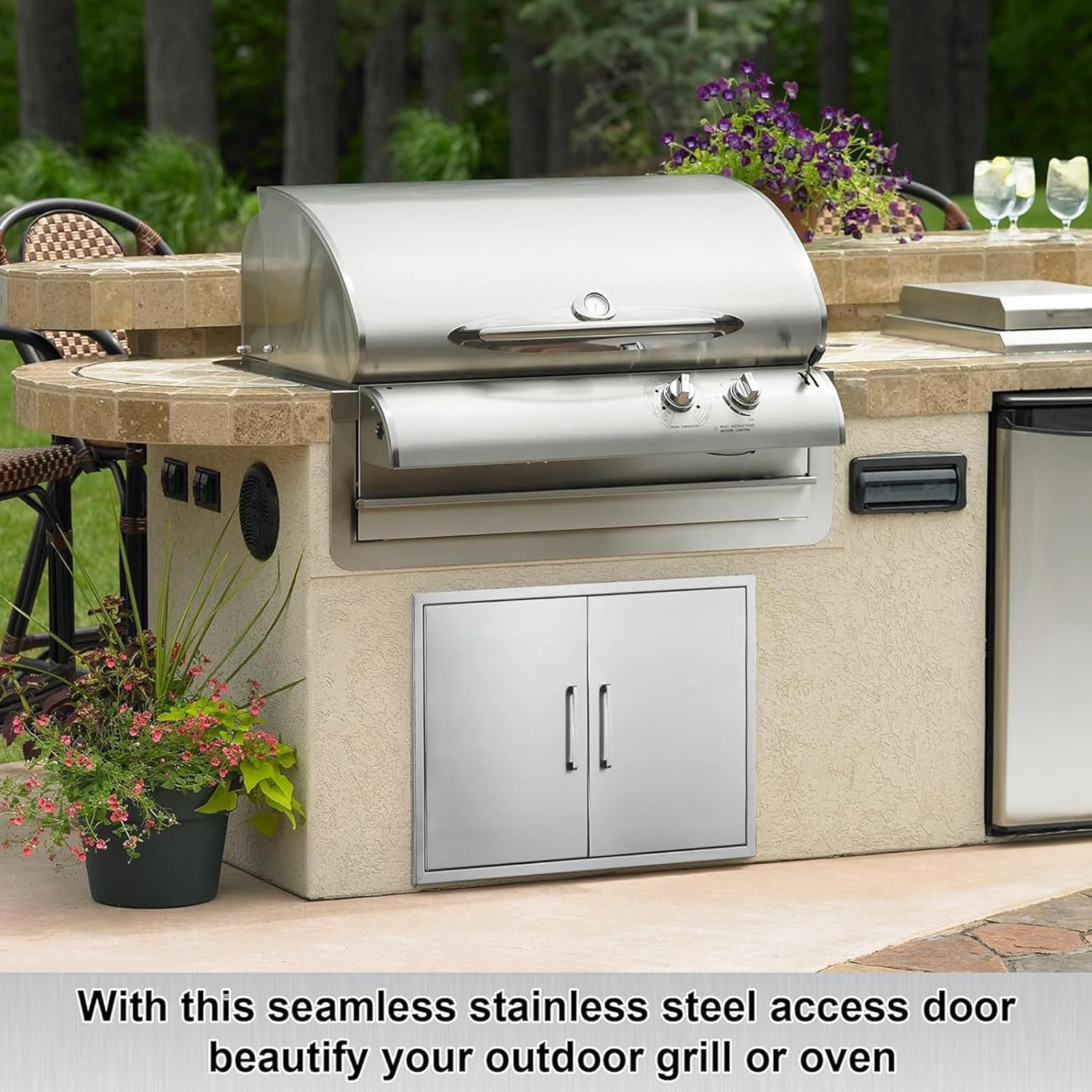 Stainless Steel Outdoor Kitchen Access Doors, 36" W23 H BBQ Double Doors with Handles, Flush Mount for Outdoor Kitchen,Grilling,BBQ Island