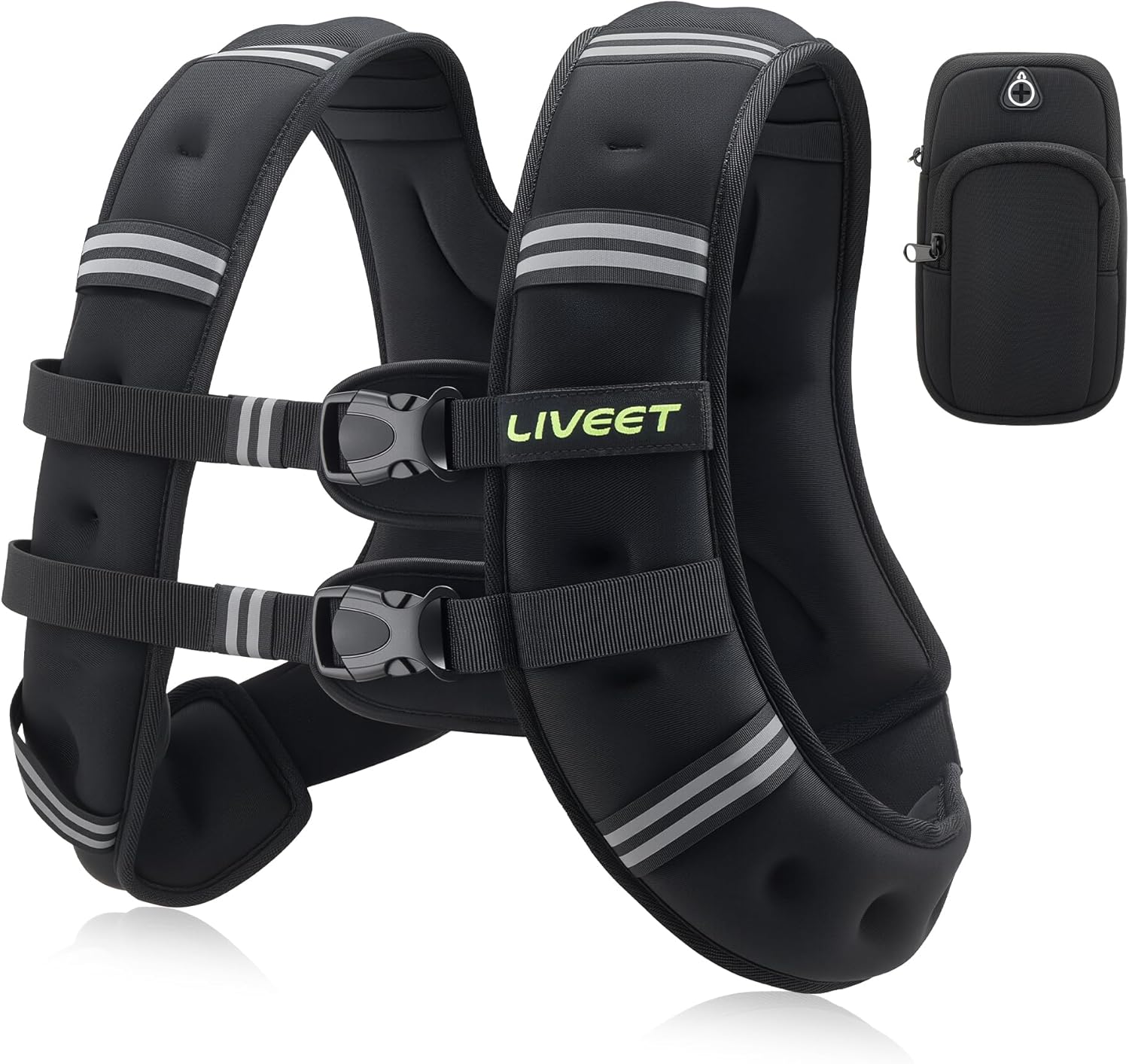 Weighted Vest Women with Pocket, SGS Certified Weighted Vest for Men, 5 10 15 20 25 30 lb Weight Vest with Reflective Strips Adjustable Buckle Straps for Walking Running Strength Training Cardio Workout Black 30lbs