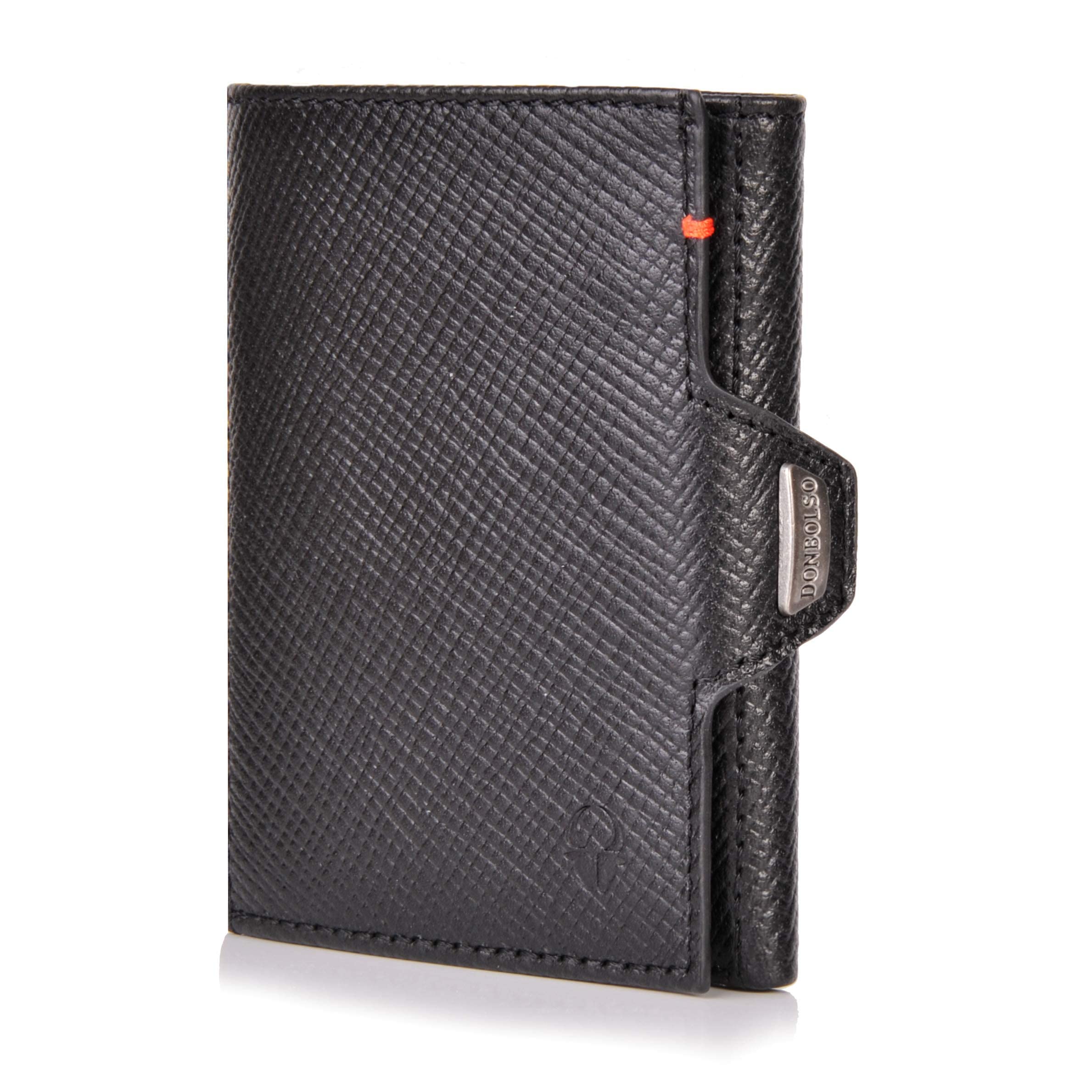 DONBOLSO Wallet NextGen BusinessLine I Slim Wallet Leder ohne Münzfach I Geldbeutel mit RFID Schutz I Kartenetui bis 11 Karten I Mini Portemonnaie für Herren und Damen I Geldbörse I Schwarz Saffiano