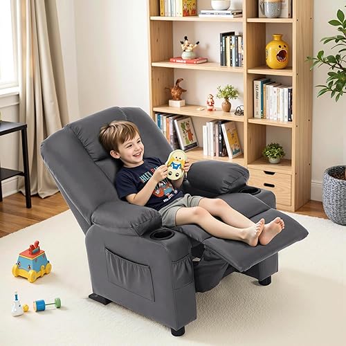 Miniatura 11 de MCombo Sillón reclinable para niños grandes a partir de 3 años, silla reclinable para niños pequeños con portavasos, piel sintética, 7322 (violeta)