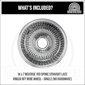 British Wire Wheel 14x7 Reverse 100 Spoke Straight Lace Wire Wheel | Chrome Deep Dish Reverse Offset Knock Off Rim for Lowriders, Classic Cars, and Custom Builds | Single Wheel Only