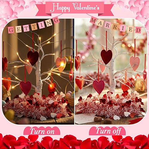 Miniatura 3 de Landical 31 piezas de decoración de árbol de abedul iluminado para el día de San Valentín con bolas de corazón, adornos colgantes de huevos de