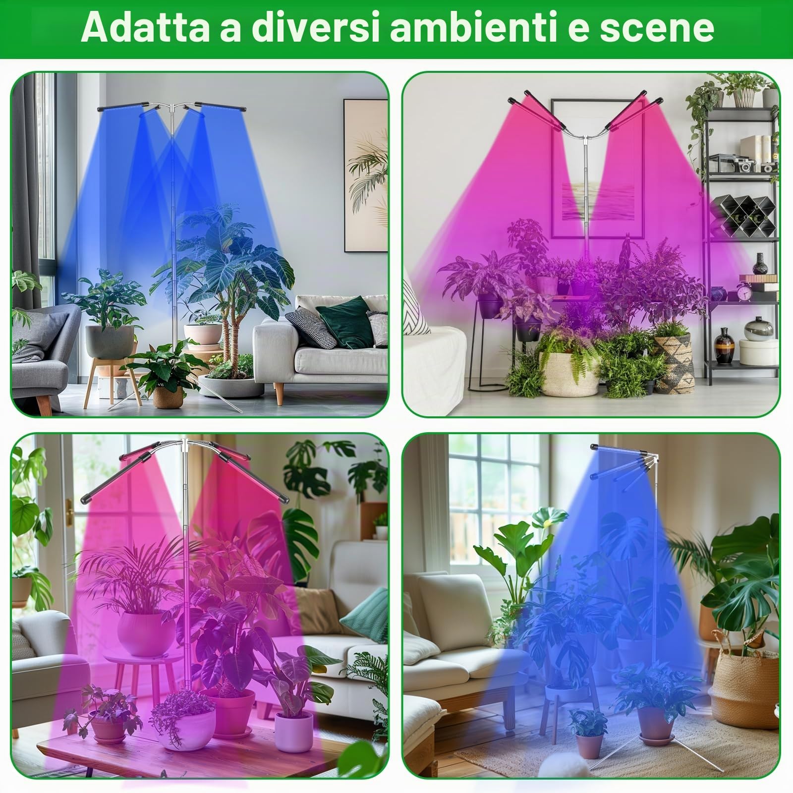 Lampade per Piante Indoor, Lampada Crescente Spettro Completo 4 Heads, Luce per Piante Con Treppiede, Luce LED Coltivazione Indoor Con Timer, 3 Modalità E 9 Regolazioni Di Luminosità