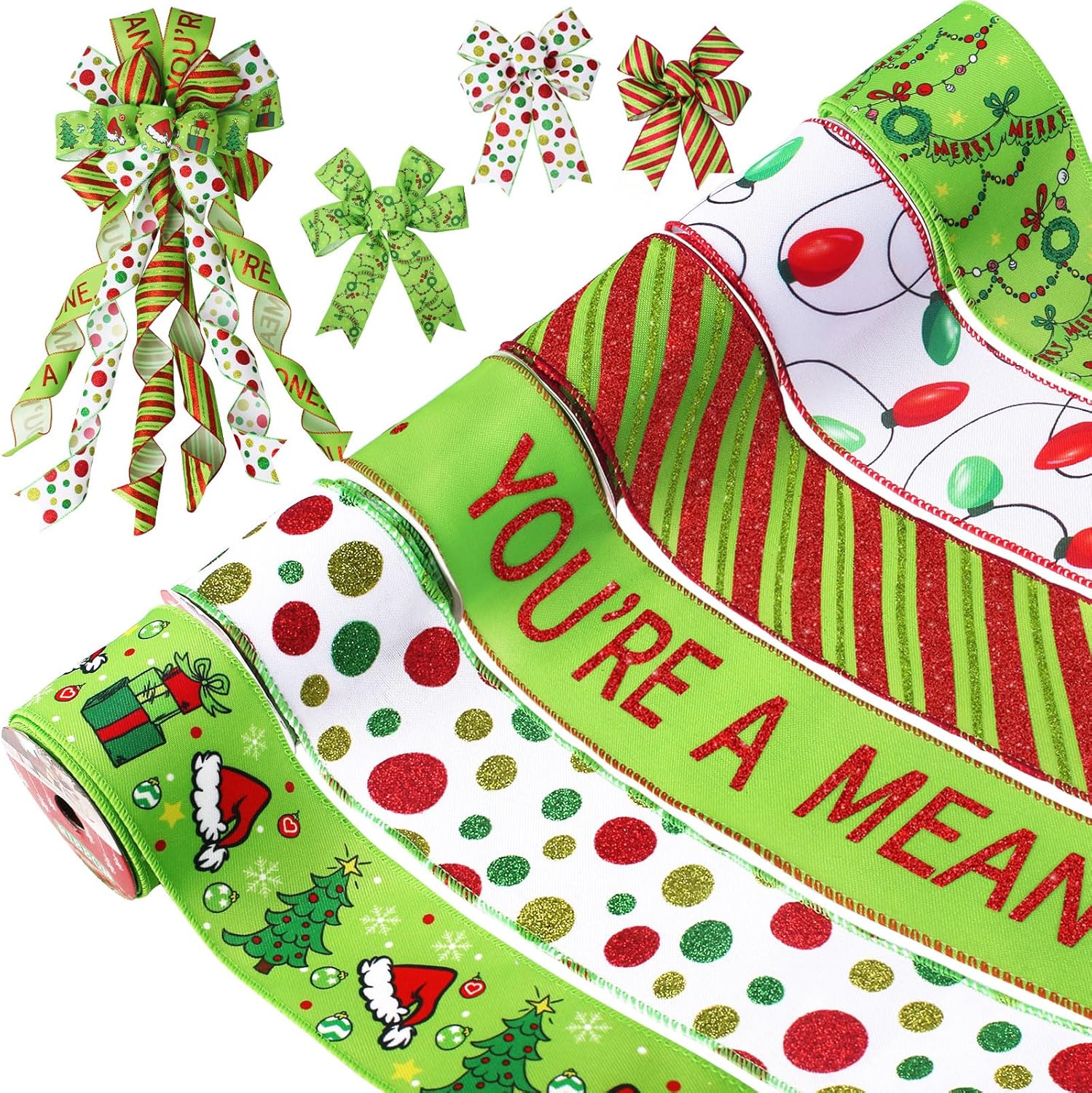 12 Pcs Christmas Tree Ornaments,Christmas Ribbon Wired 2.5 inch,6 Rolls 30 Yards