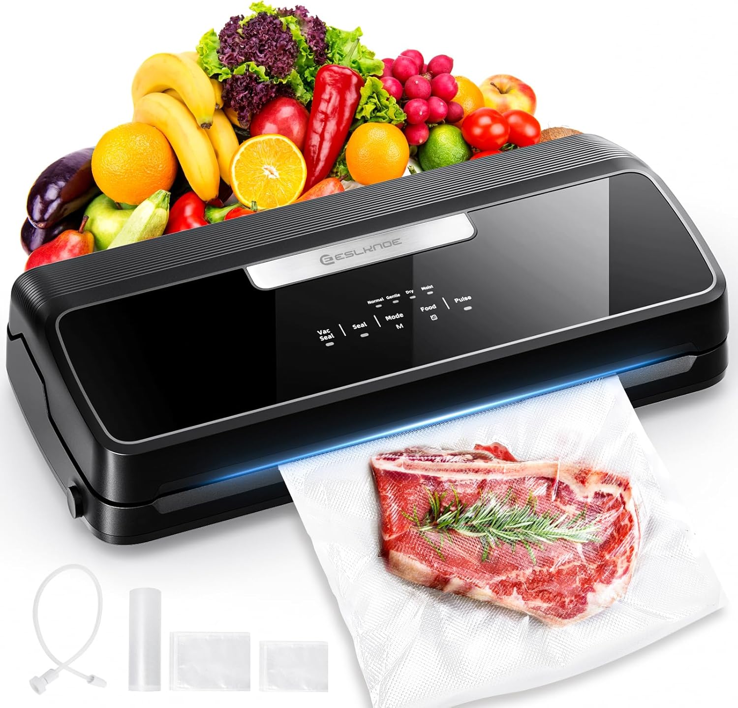 Food Vacuum Sealer Machine, 90Kpa Precision Vacuum Food Sealer with Built-in Cutter & Built-in Storage, Dry& Moist& EXT-Vac& Pulse, 14-in-1 Food Sealer Vacuum Sealer with Vacuum Bags, Black