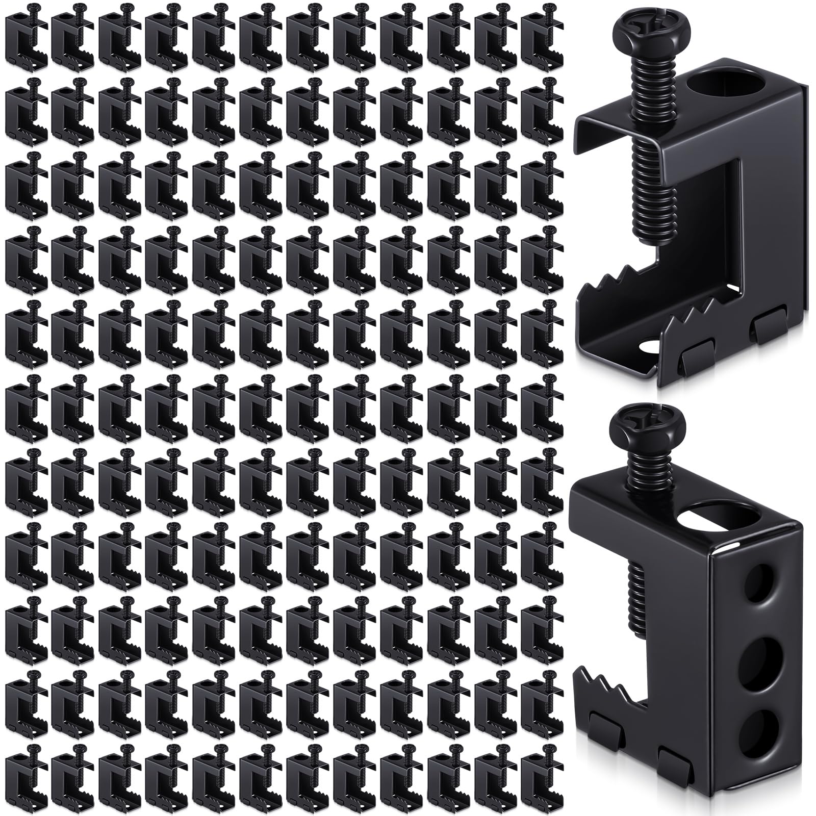 Tandefio 400 Pcs 1/4"-20 Spring Steel Beam Clamps Metal Beam Hanger, Black