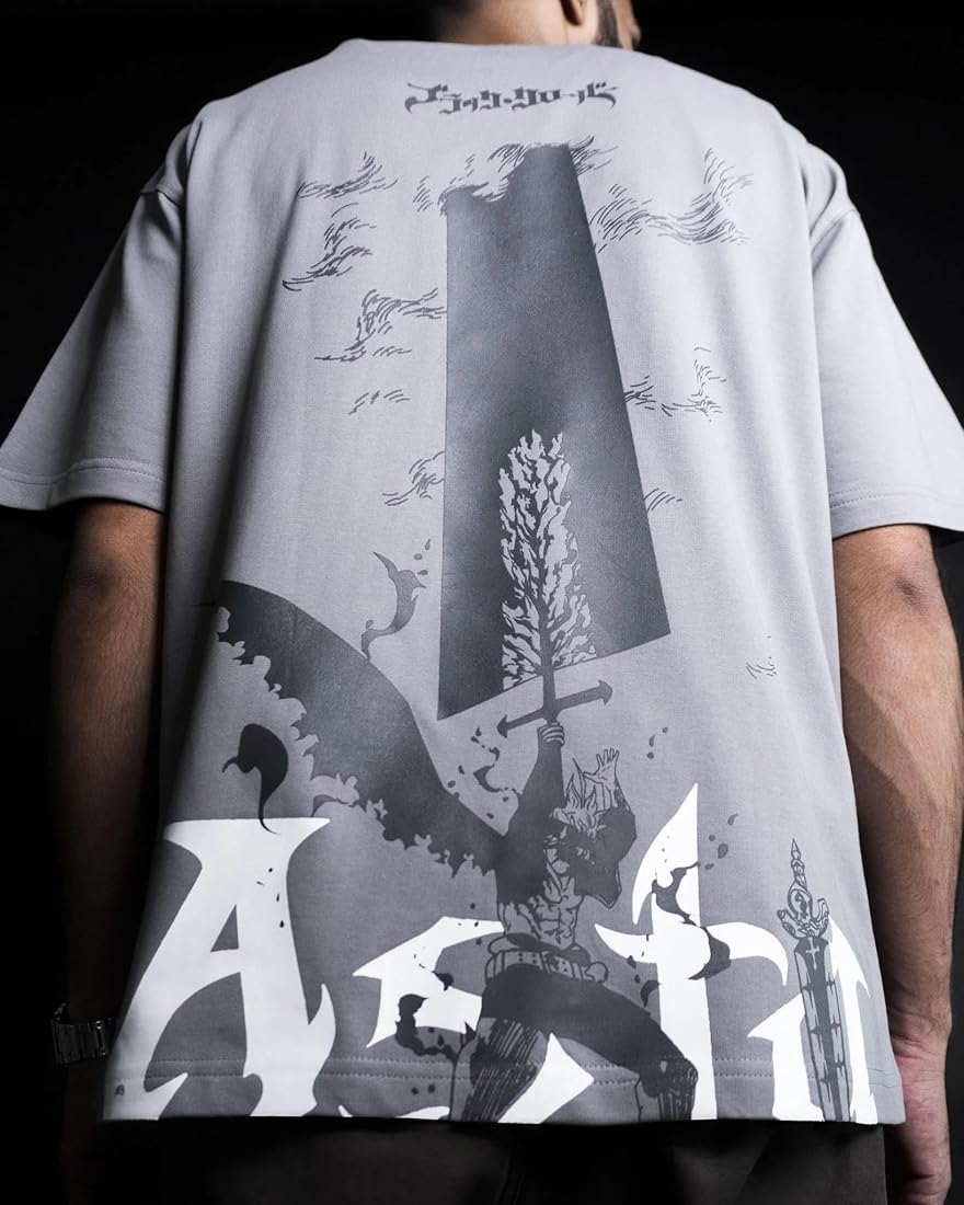 Buy ZAMS Asta Black Clover Oversized Grey Tee: Premium Cotton